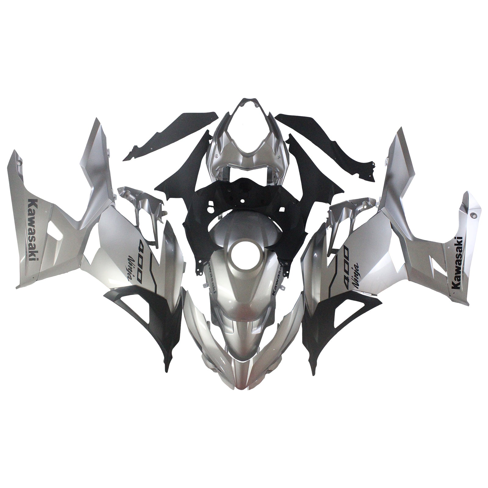 Amotopart Kawasaki EX400/Ninja400 2018-2023 Silver&Black Fairing Kit