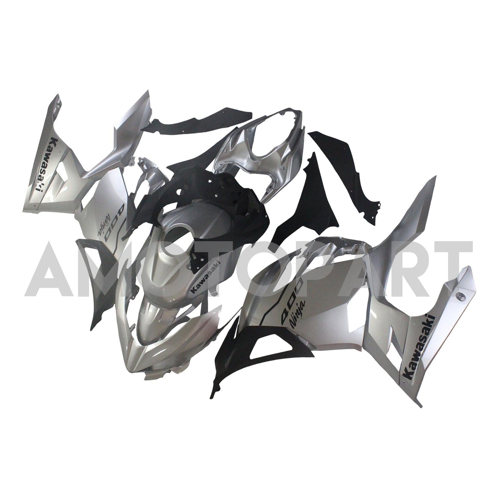 Amotopart Kawasaki Ex400/Ninja400 2018-2023 Silver & Black Fairing Kit