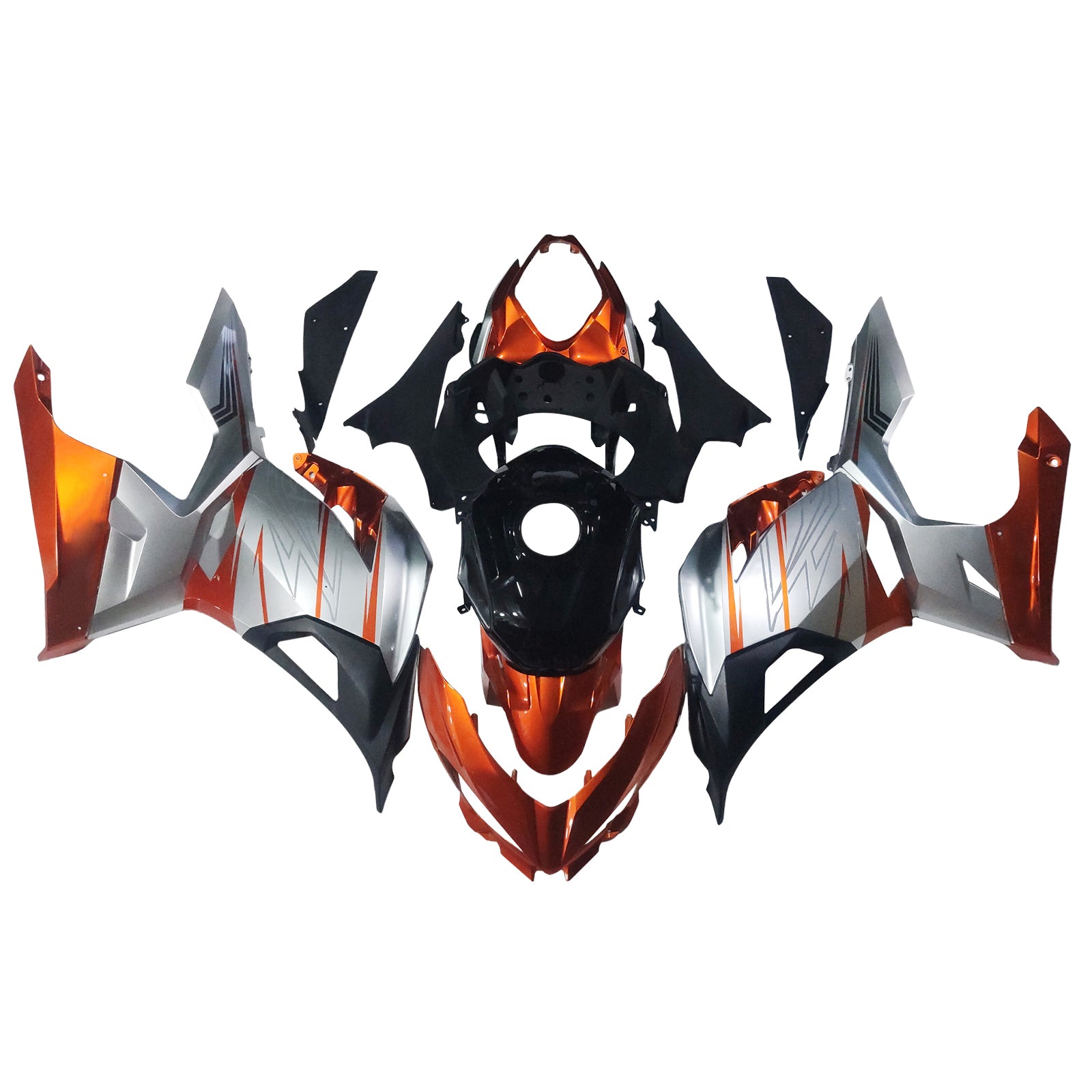 Amotopart Kawasaki EX400/Ninja400 2018-2023 シルバー&オレンジ フェアリングキット