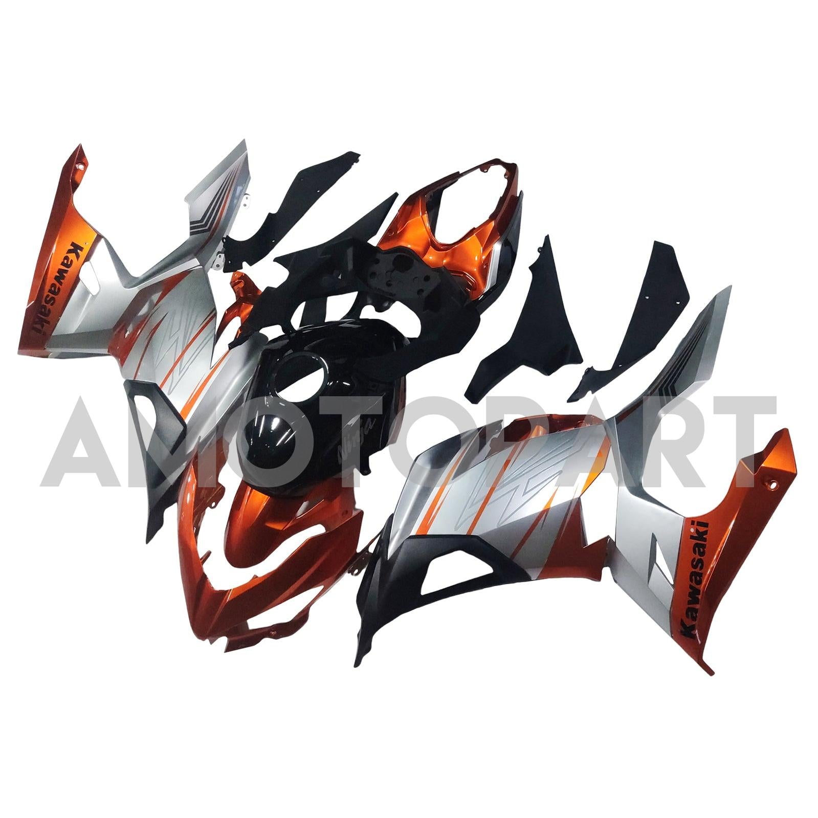 Amotopart Kawasaki EX400/Ninja400 2018-2023 Silver&Orange Fairing Kit