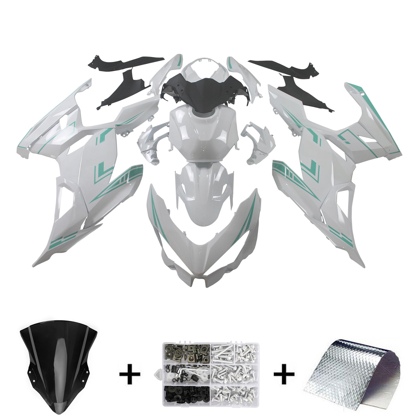 AMOTOPART KAWASAKI EX400/NINJA400 2018-2023 WIT & GREEN Fairing Kit