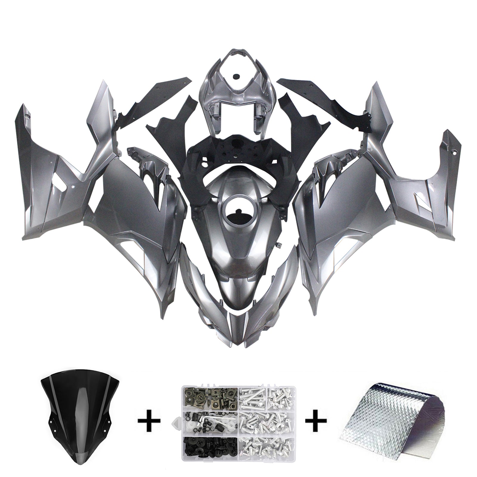 Amotopart Kawasaki EX400/Ninja400 2018-2023 Silver&Grey Fairing Kit