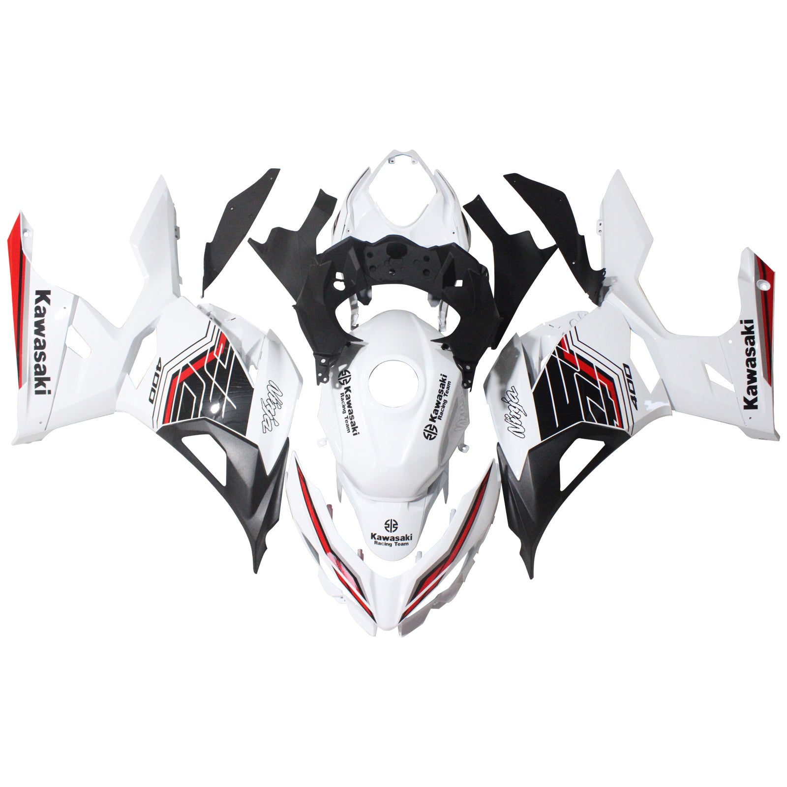 Kit de carenado Amotopart Kawasaki EX400/Ninja 400 2018-2023 blanco y negro