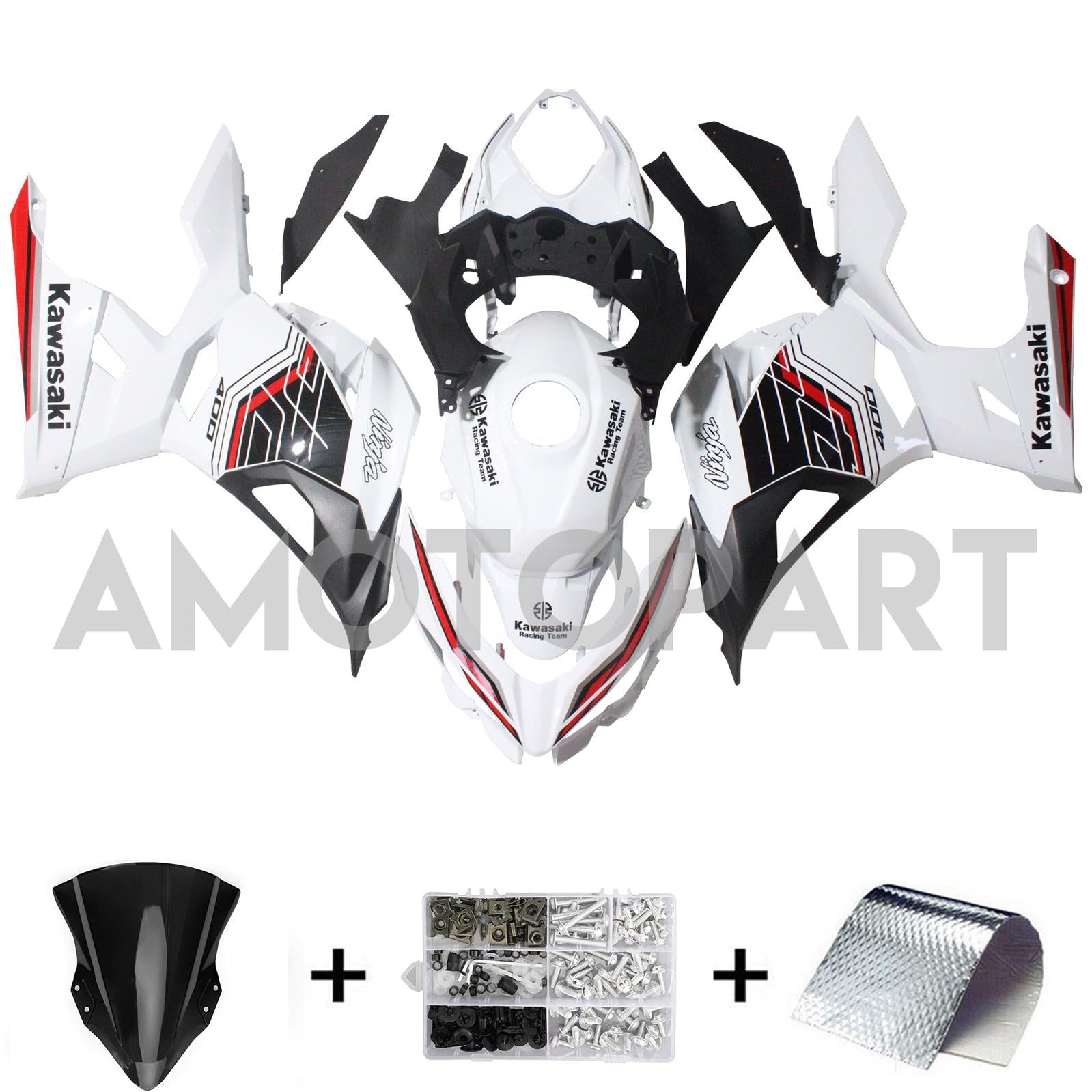 Amotopart Kawasaki EX400/Ninja400 2018-2023 White&Black Fairing Kit