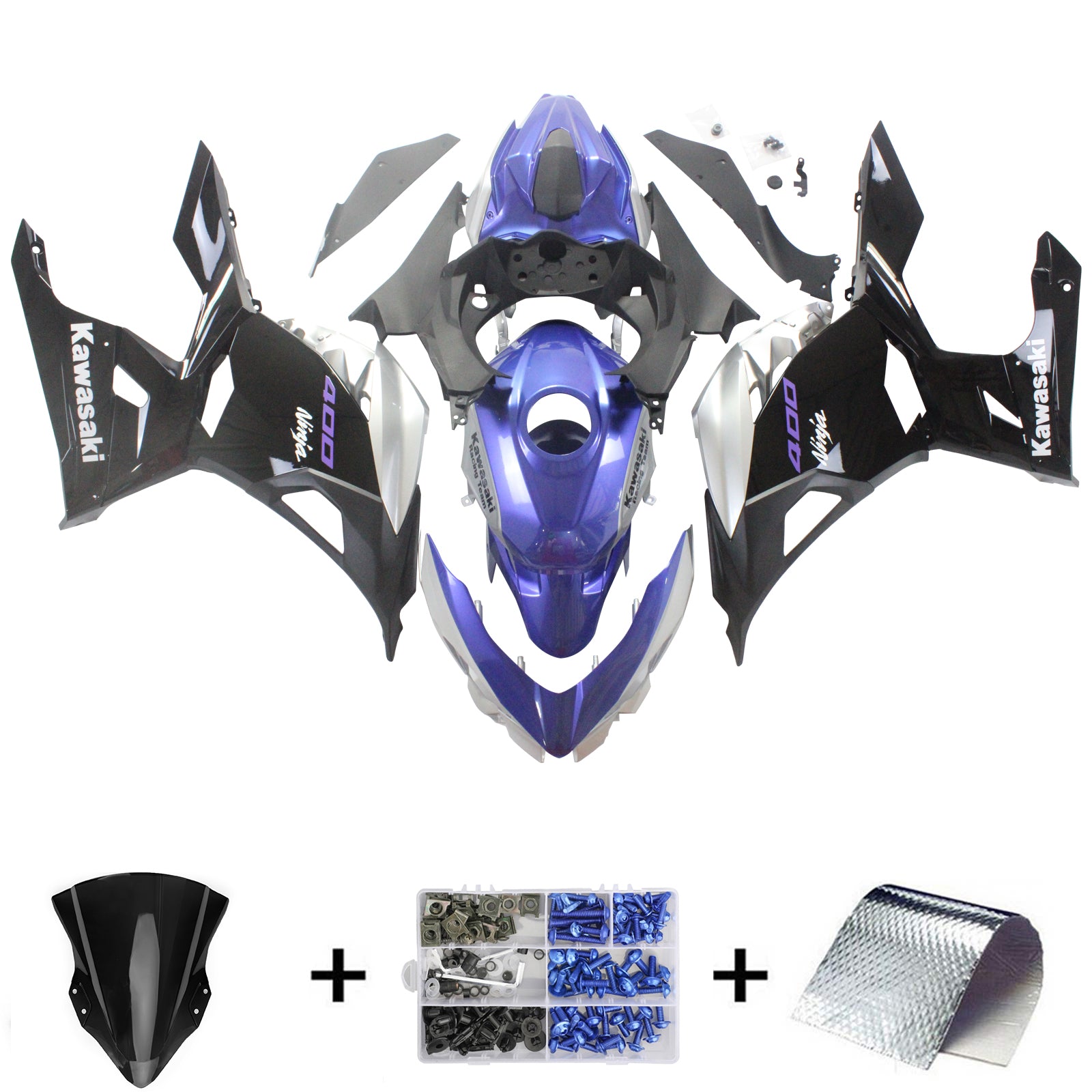 Amotopart Kawasaki EX400/Ninja400 2018-2023 Silver&Blue Fairing Kit