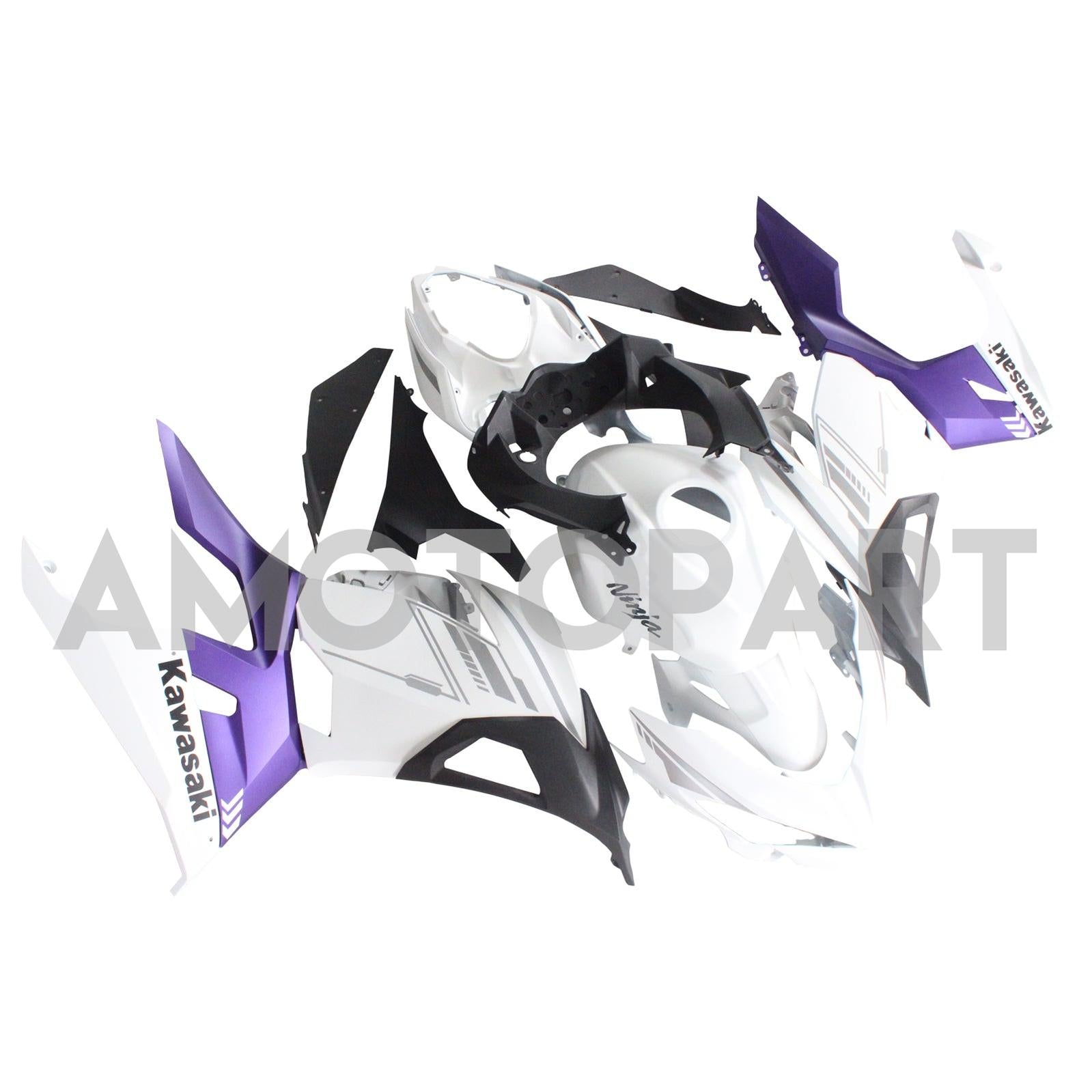 Amotopart Kawasaki EX400/Ninja400 2018-2023 Mattweiß&Lila Verkleidungssatz
