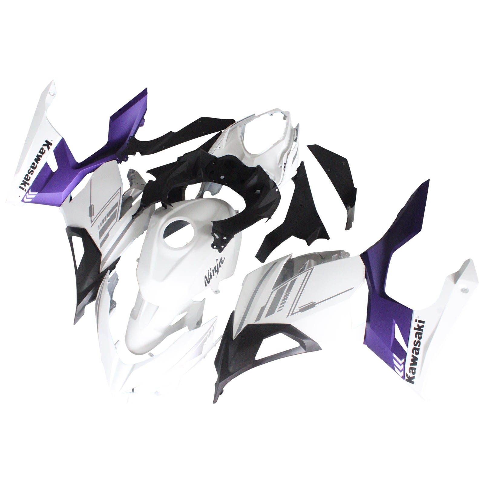 Amotopart Kawasaki EX400/Ninja400 2018-2023 Kit de carénage blanc mat et violet