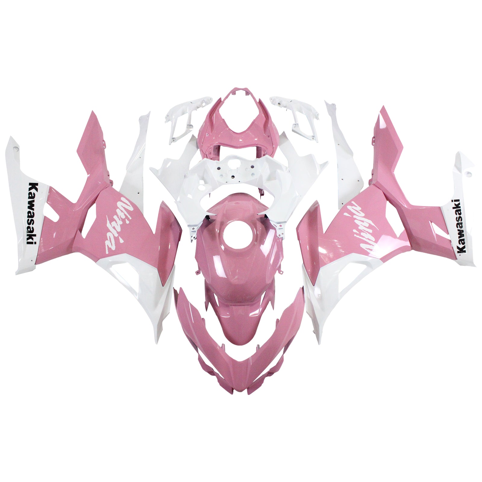 Amotopart Kit carena rosa e bianco Kawasaki EX400/Ninja400 2018-2023