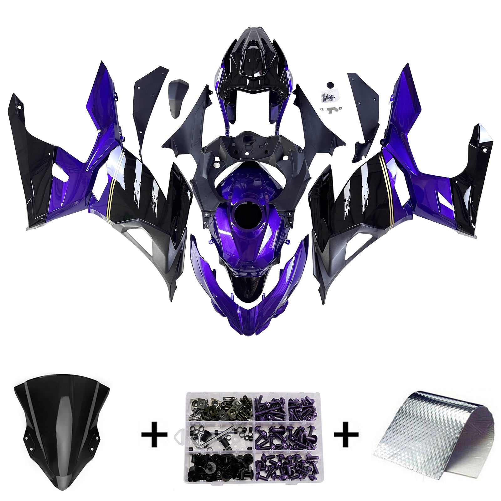 Amotopart 2018-2024 Kawasaki EX400 Ninja400 Black Dark Purple Fairing Kit