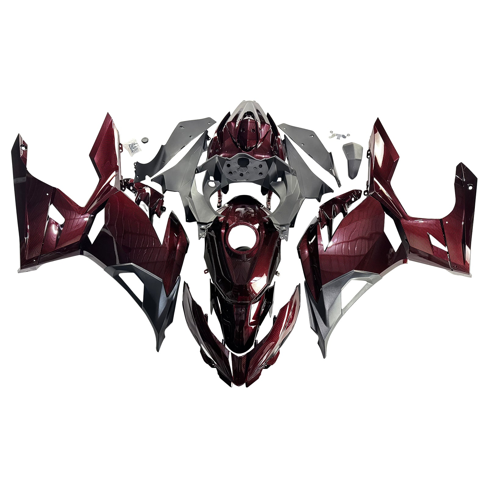 Amotopart 2018-2024 Kawasaki EX400 Ninja400 Dark Red Carbon Fiber Pattern Fairing Kit