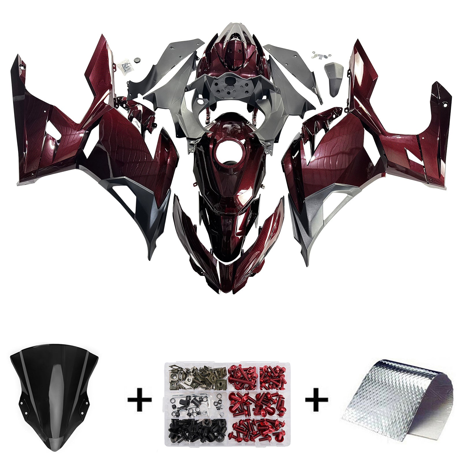Amotopart 2018-2024 Kawasaki EX400 Ninja400 Dark Red Carbon Fiber Pattern Fairing Kit