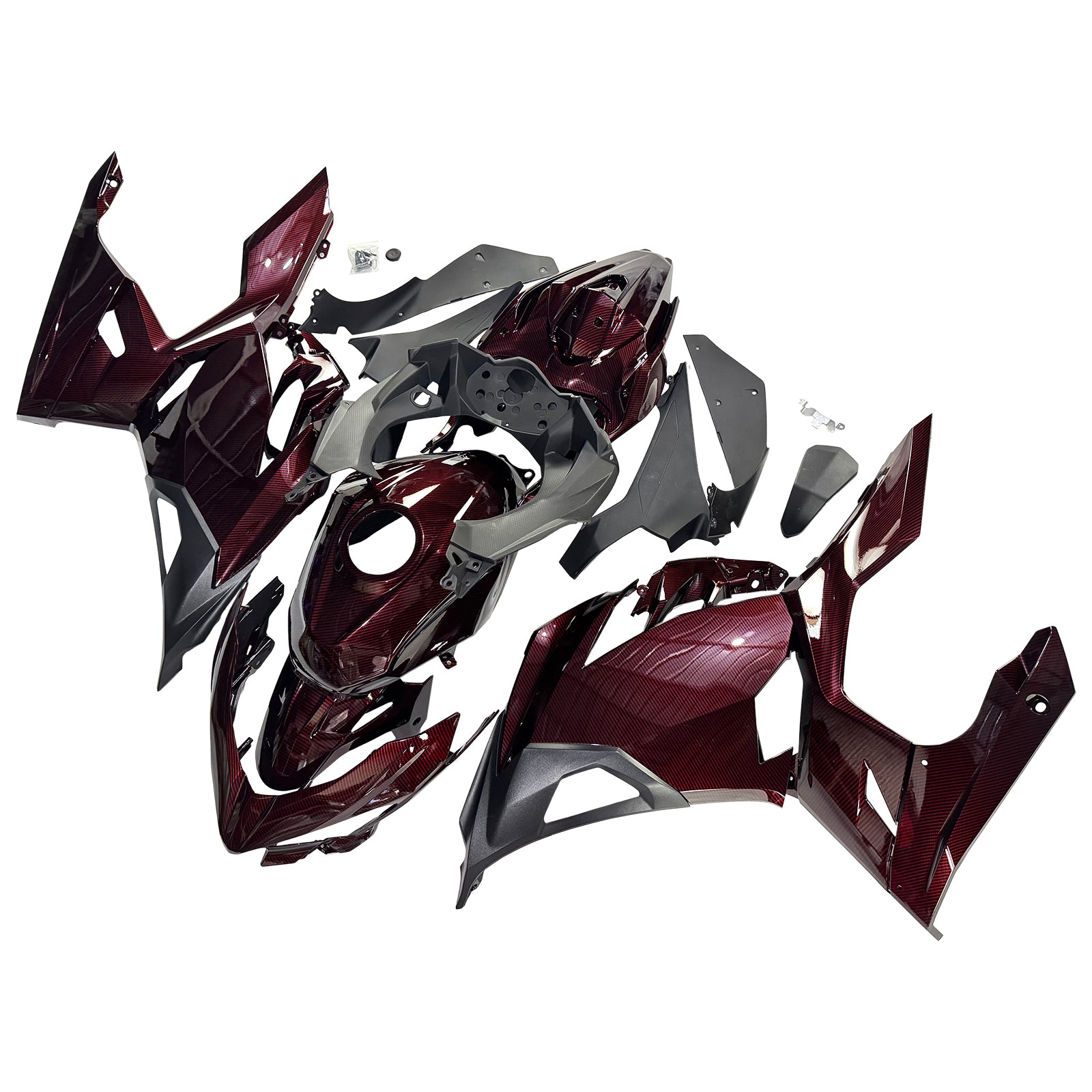 Amotopart 2018-2024 Kawasaki EX400 Ninja400 Dark Red Carbon Fiber Pattern Fairing Kit