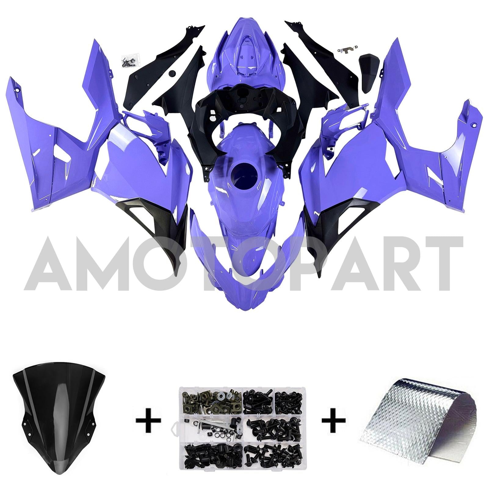 Amotopart 2018–2024 Kawasaki EX400 Ninja400 Lila Verkleidungsset