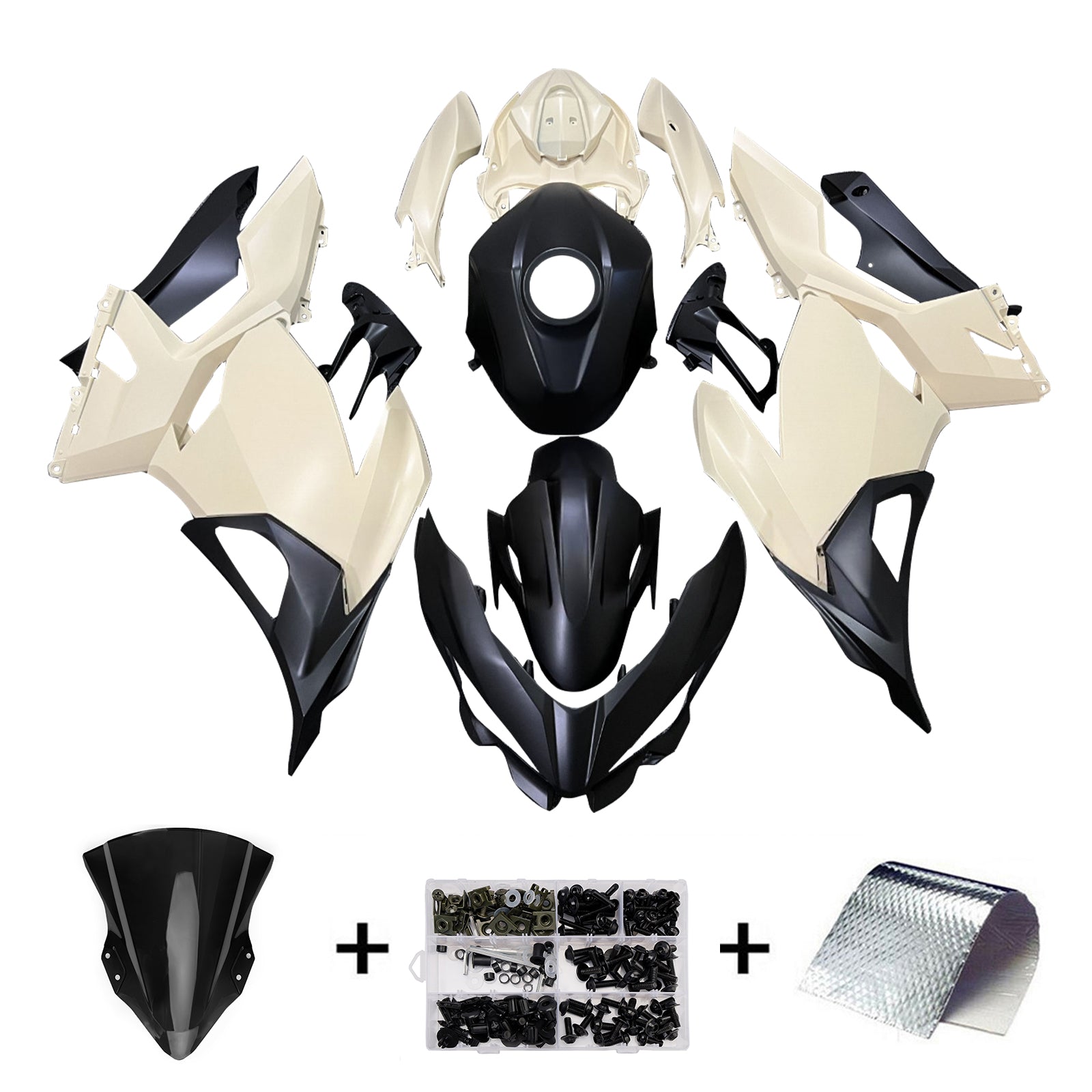Amotopart 2018-2024 Kawasaki EX400 Ninja400 Beige Black Fairing Kit