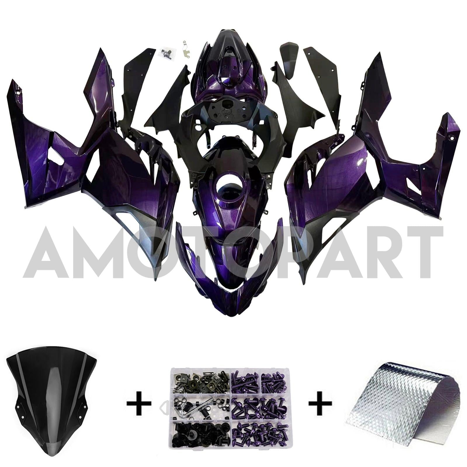 Amotopart 2018-2024 Kawasaki EX400 Ninja400 Glossy Dark Purple Fairing Kit