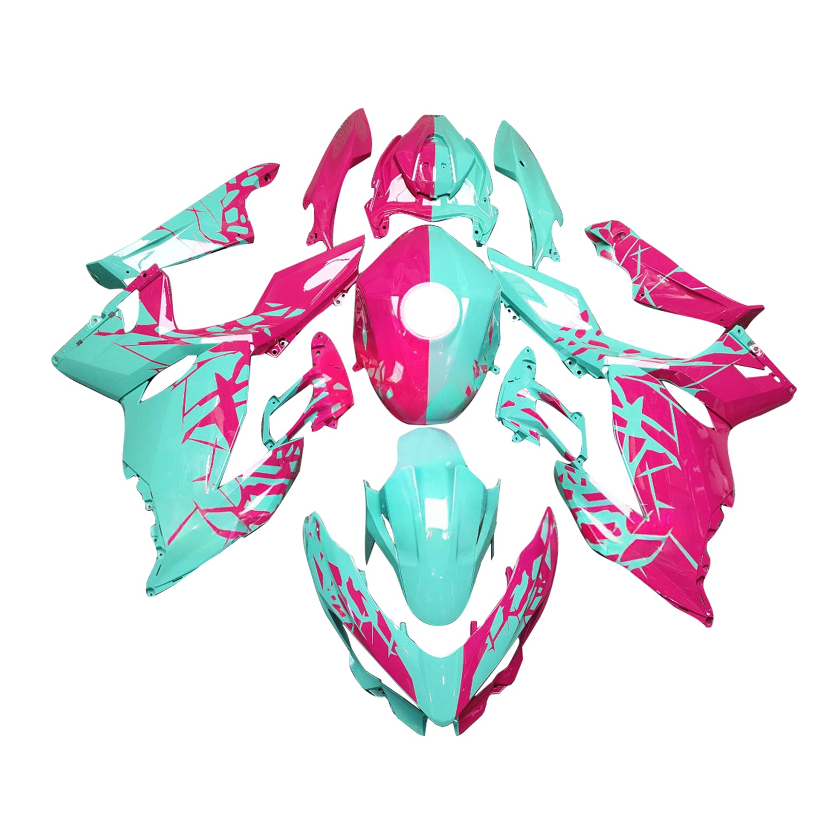 Amotopart 2018-2024 Kawasaki EX400 Ninja400 Pink Green Fairing Kit