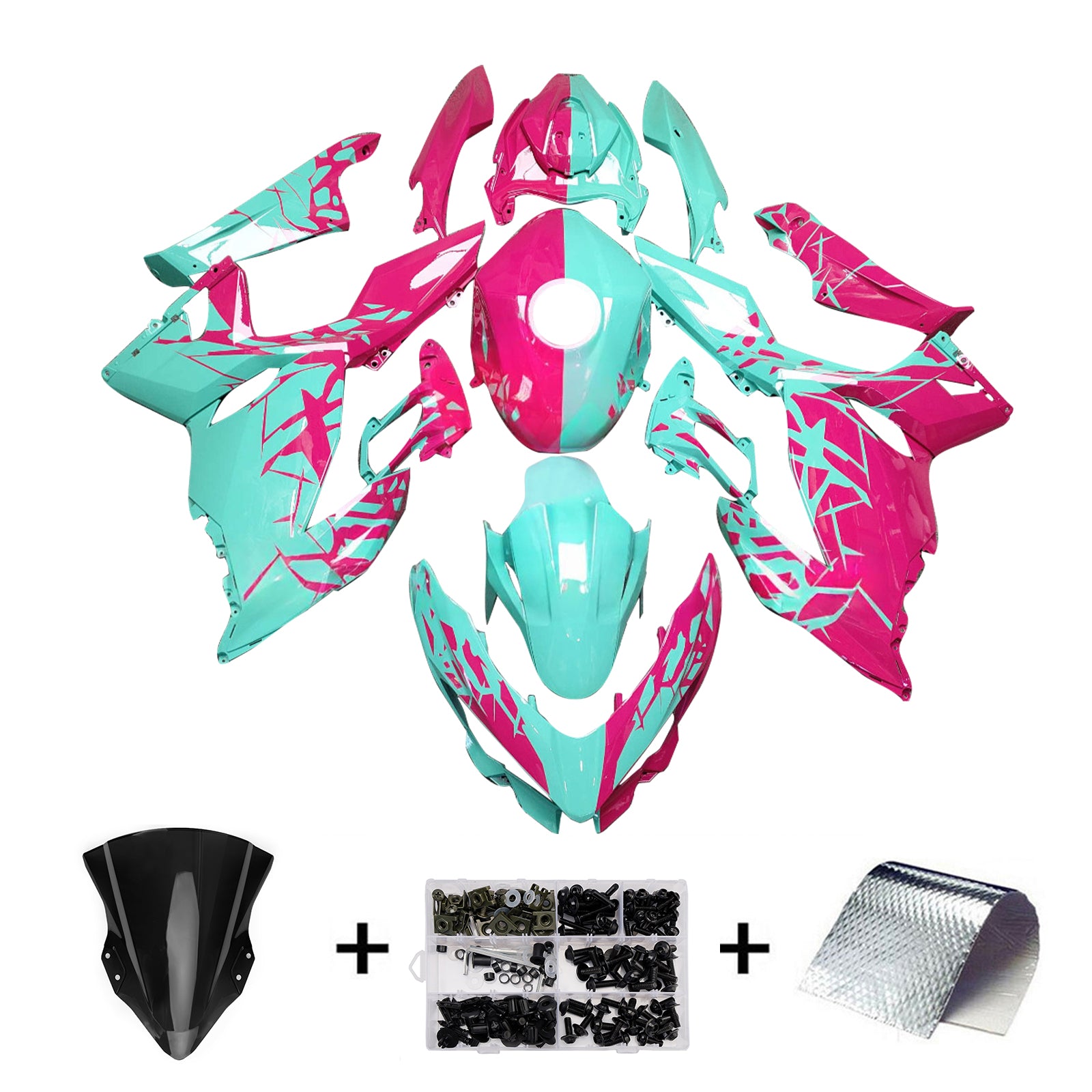 Amotopart 2018-2024 Kawasaki EX400 Ninja400 Pink Green Fairing Kit