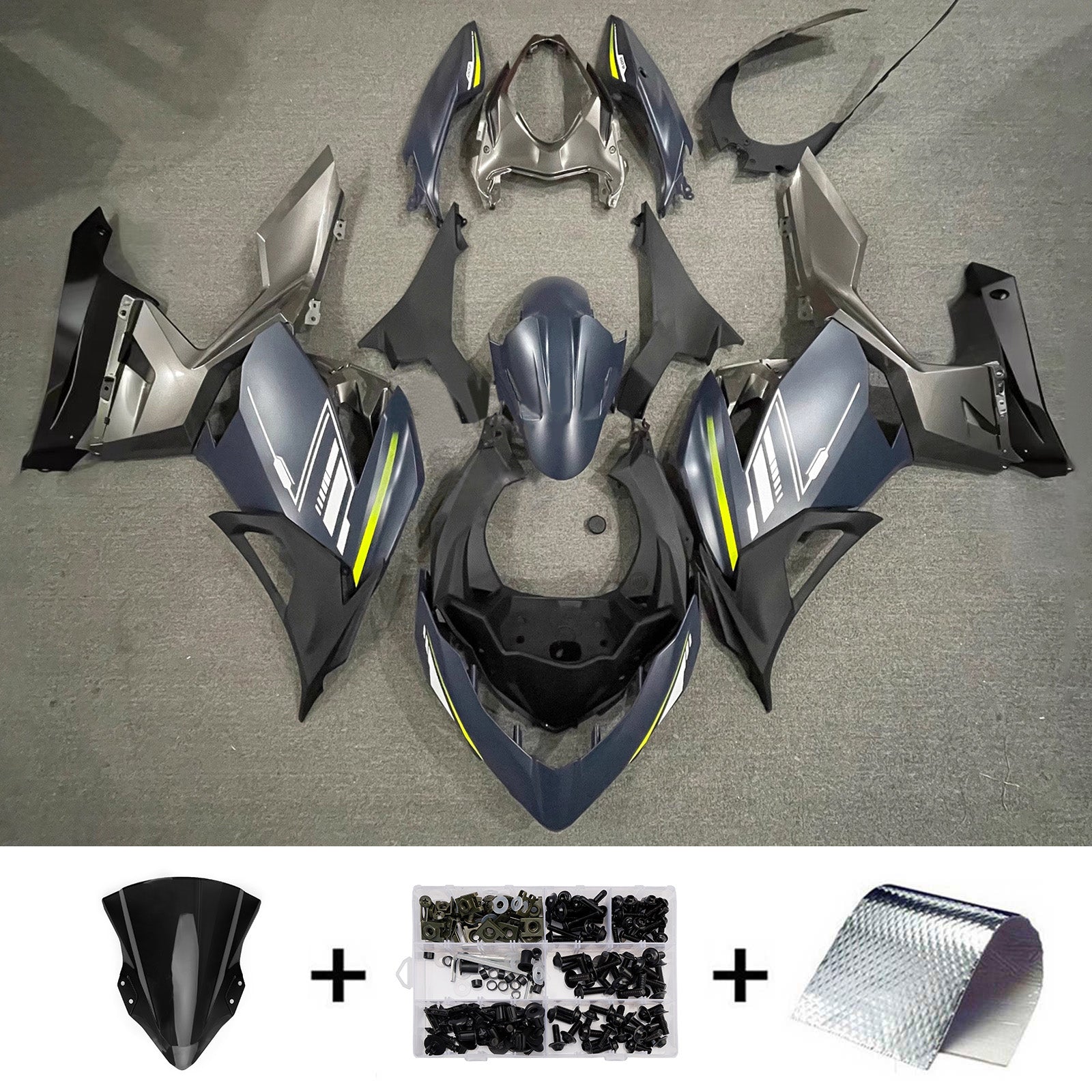 Amotopart 2018-2024 Kawasaki EX400/Ninja400 Grey Black Fairing Kit