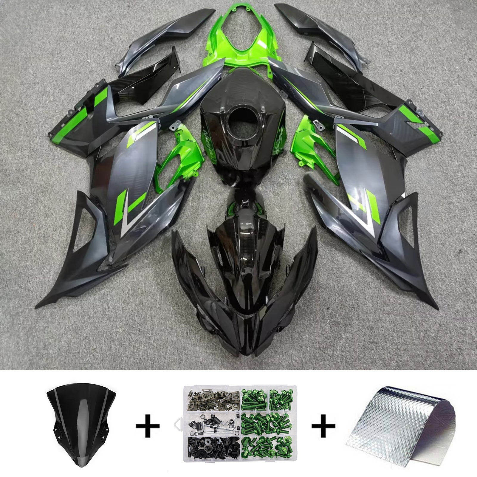 Amotopart 2018-2024 Kawasaki EX400/Ninja400 Black Green Fairing Kit