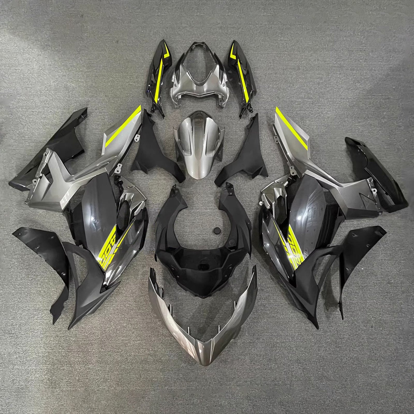 Amotopart 2018-2024 Kawasaki EX400/Ninja400 Grå Gul Sort Fairing Kit