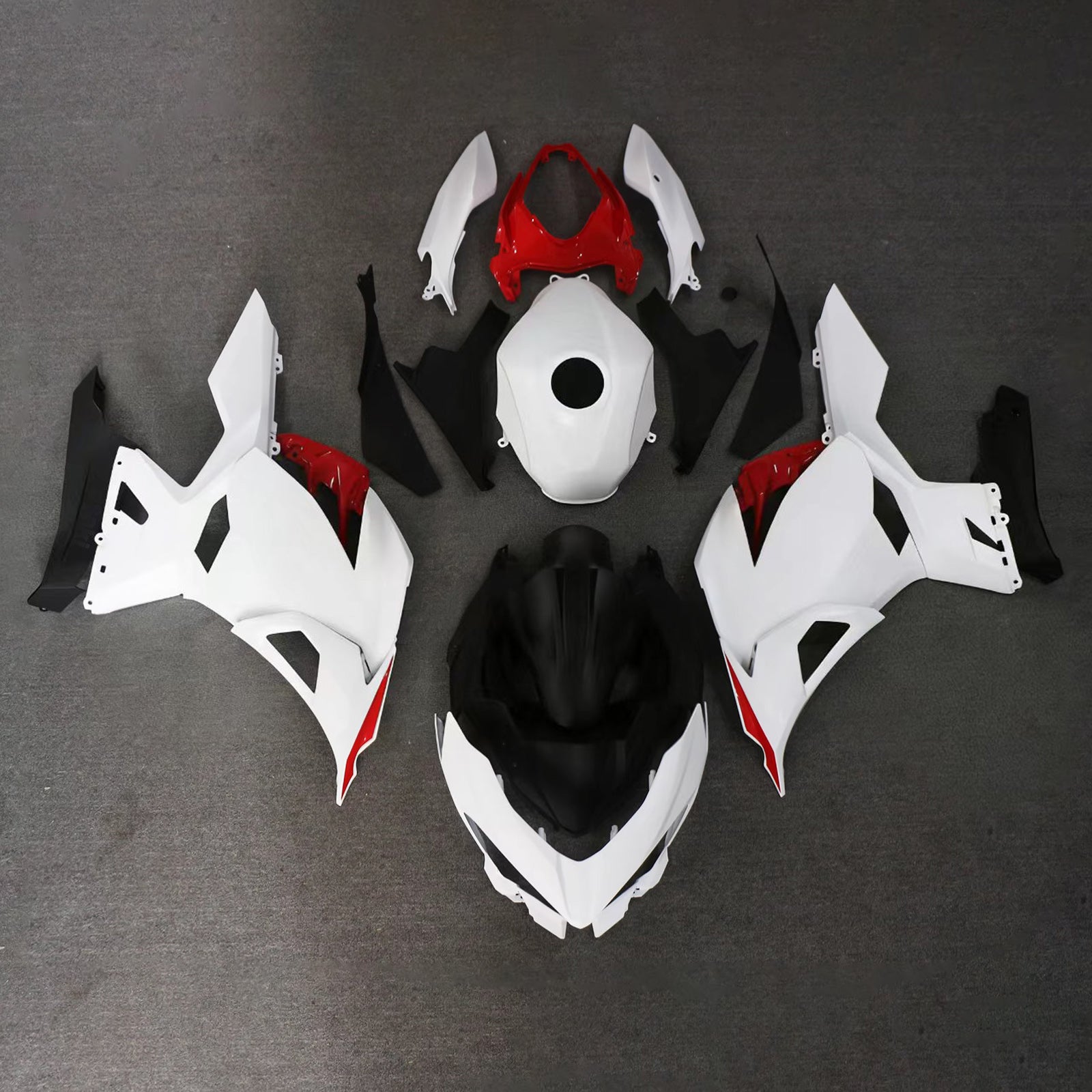Amotopart 2018–2024 Kawasaki EX400/Ninja400 Weiß Rot Schwarz Verkleidungsset