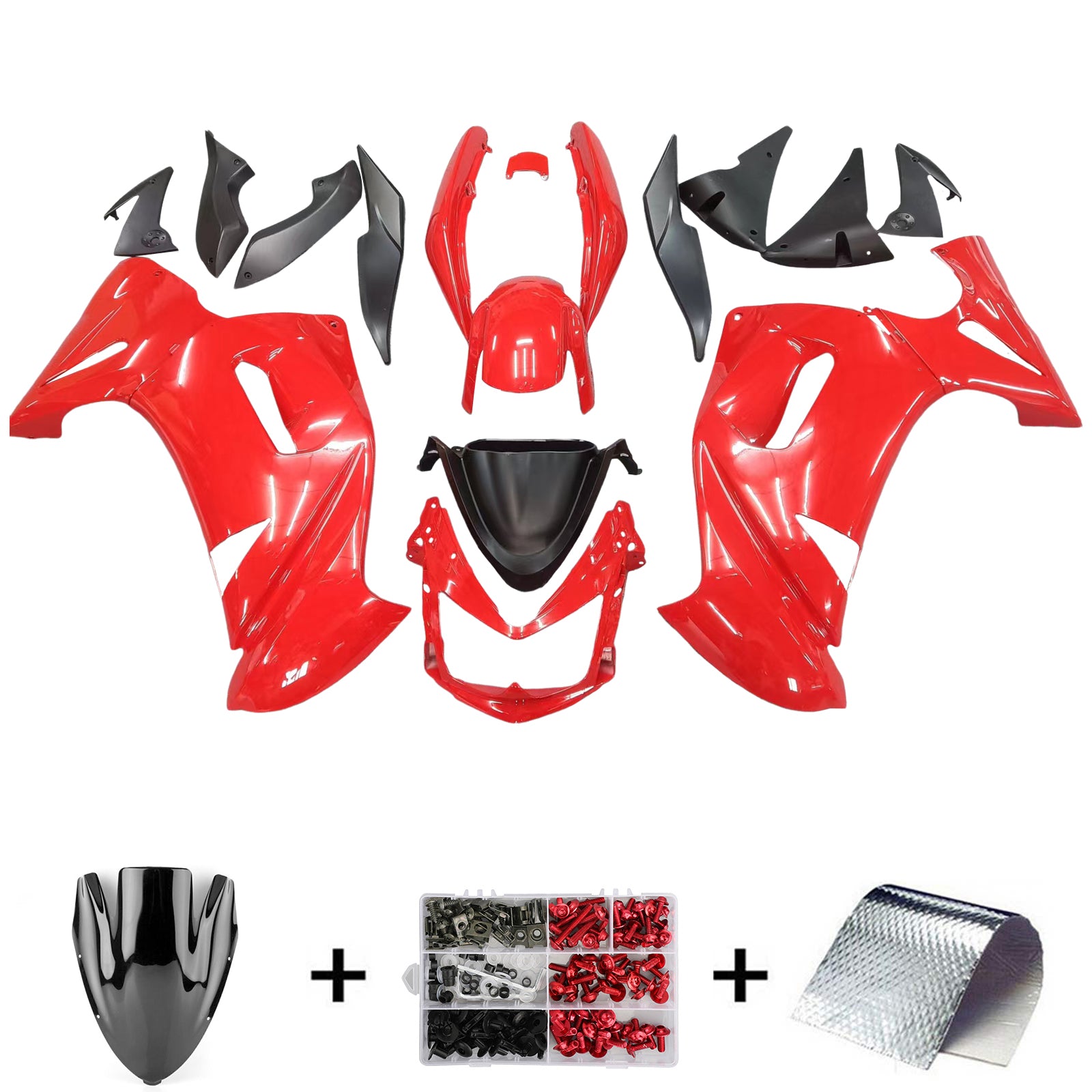 Kit de carénage Amotopart Kawasaki 2006-2008 ER6F/Ninja650 rouge Style2