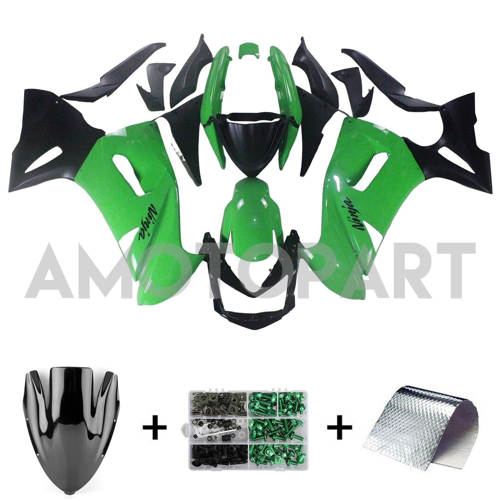 AMOTOTT KAWASAKI 2006-2008 ER6F/NINJA650 GREEN & BLACK Fairing Kit