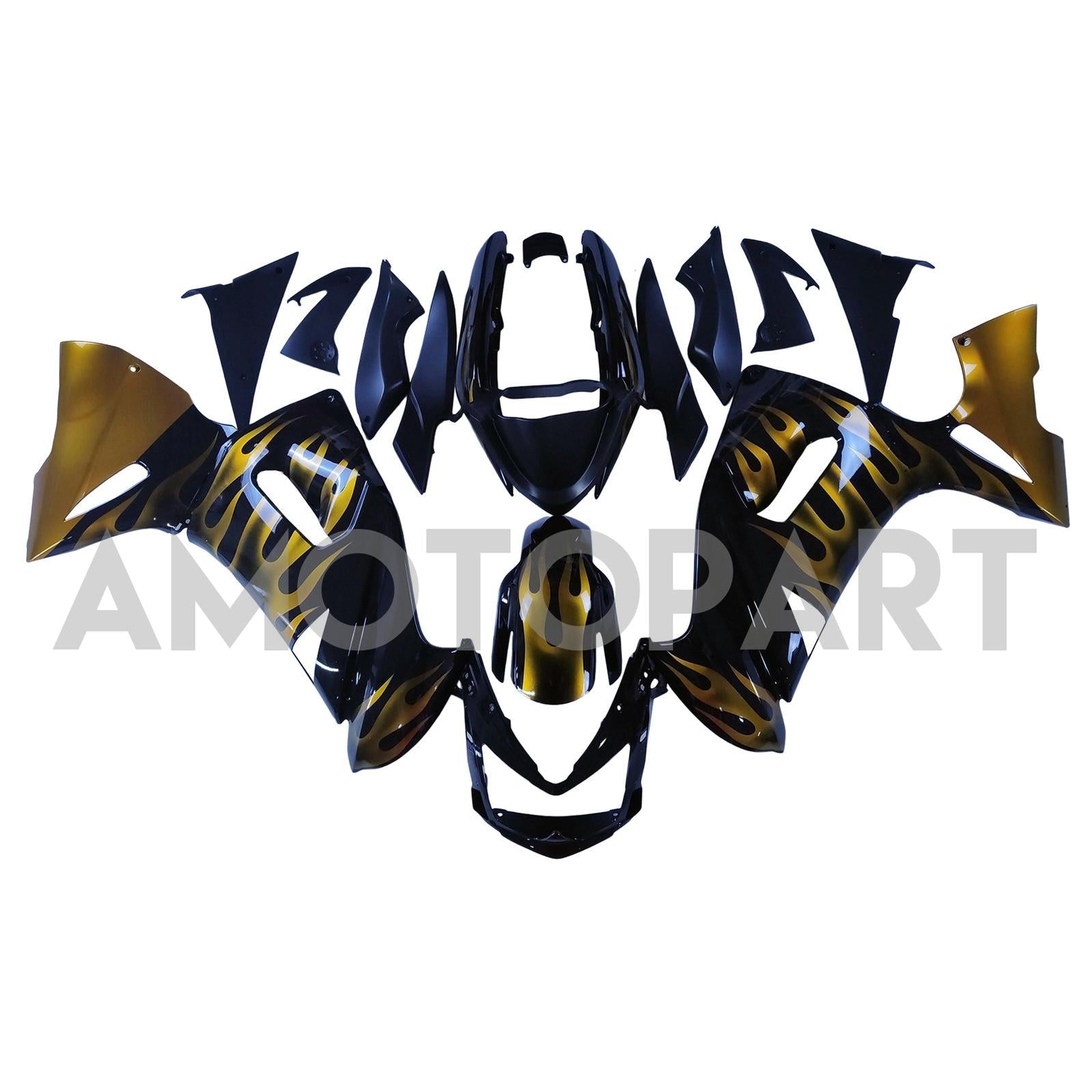 Amotopart 2006-2008 Kawasaki ER6F Ninja650 Kit de carenado negro y dorado