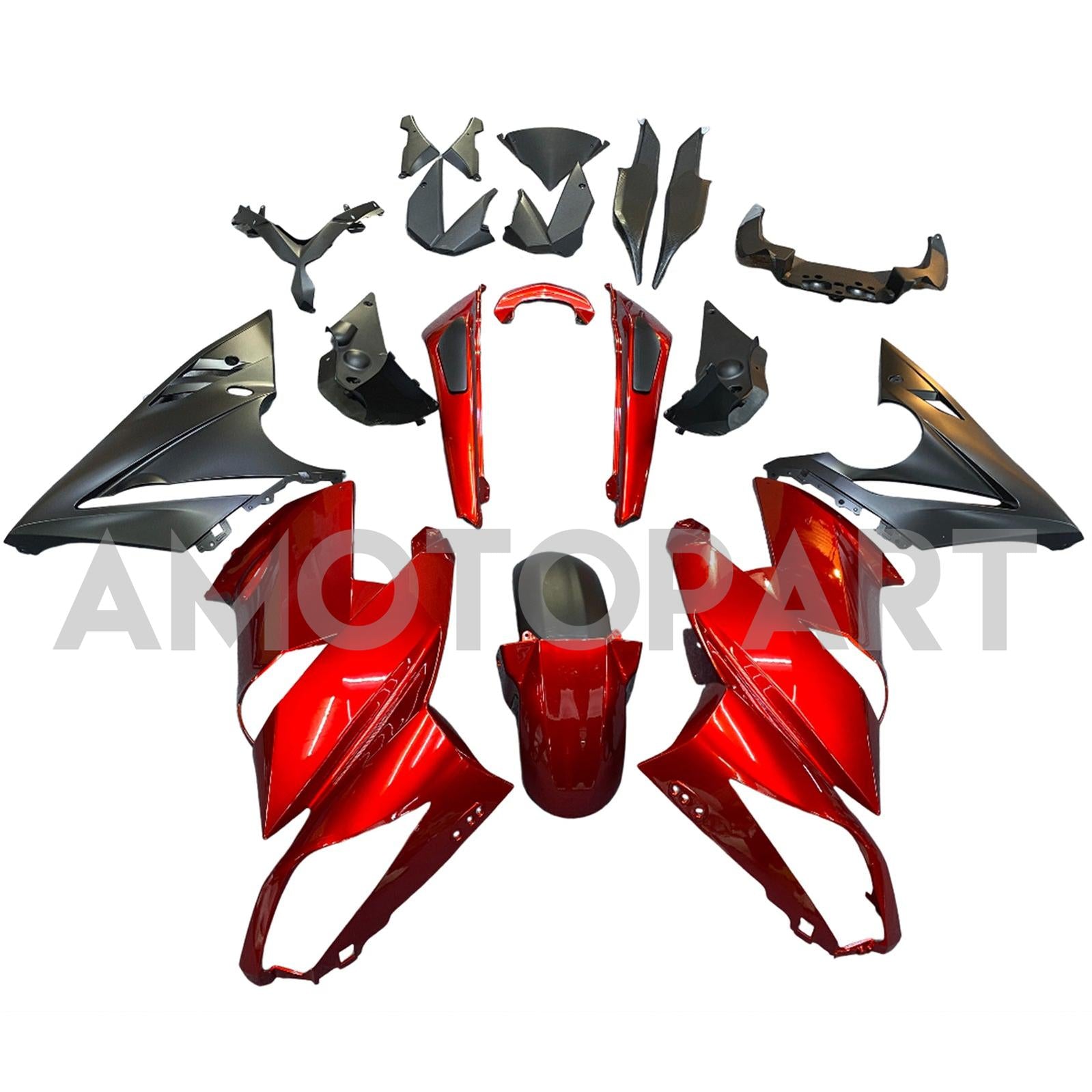 Amotopart 2009-2011 Kawasaki Ninja650 EX650 Black & Red Fairing Kit
