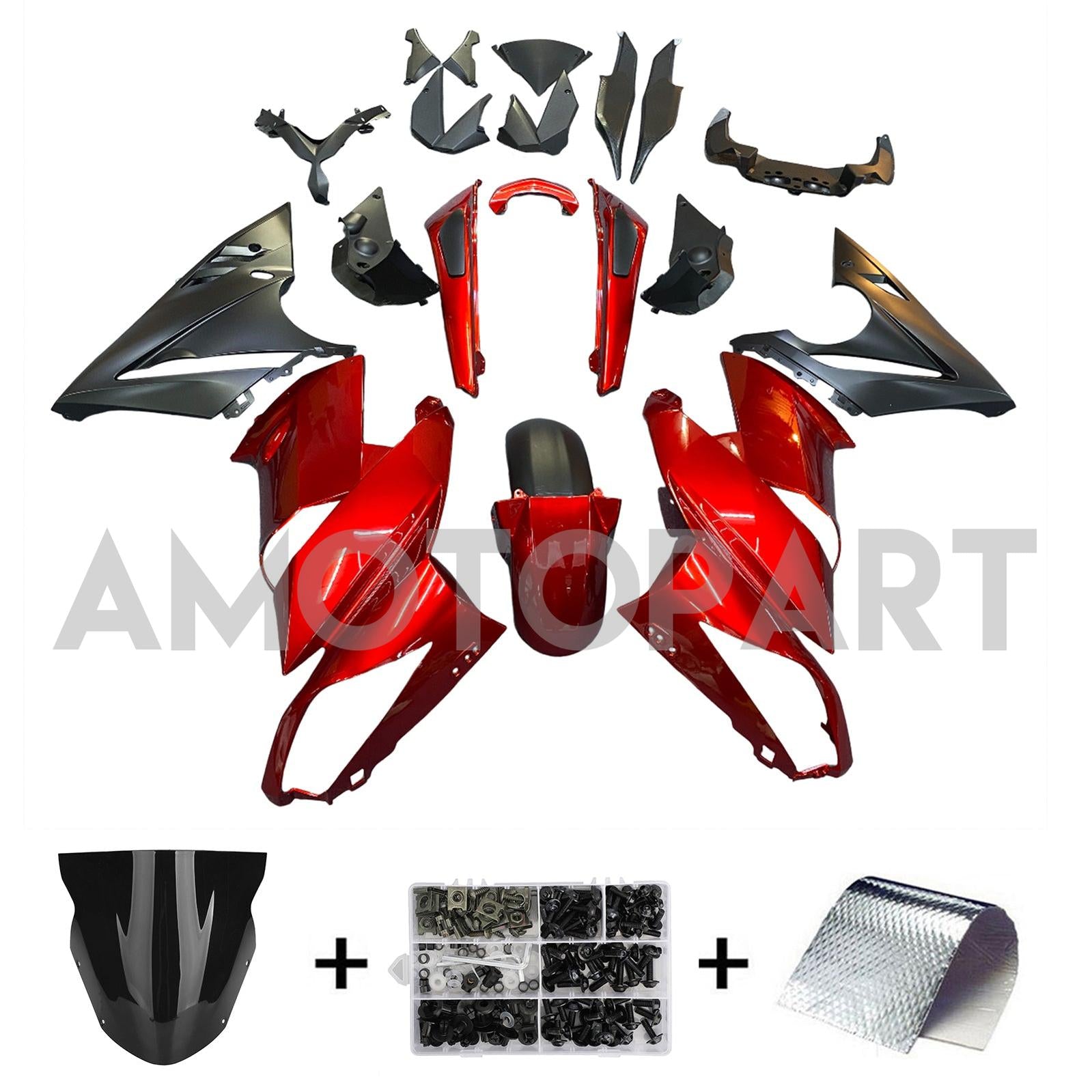 Amotopart 2009-2011 Kawasaki Ninja650 EX650 Black & Red Fairing Kit