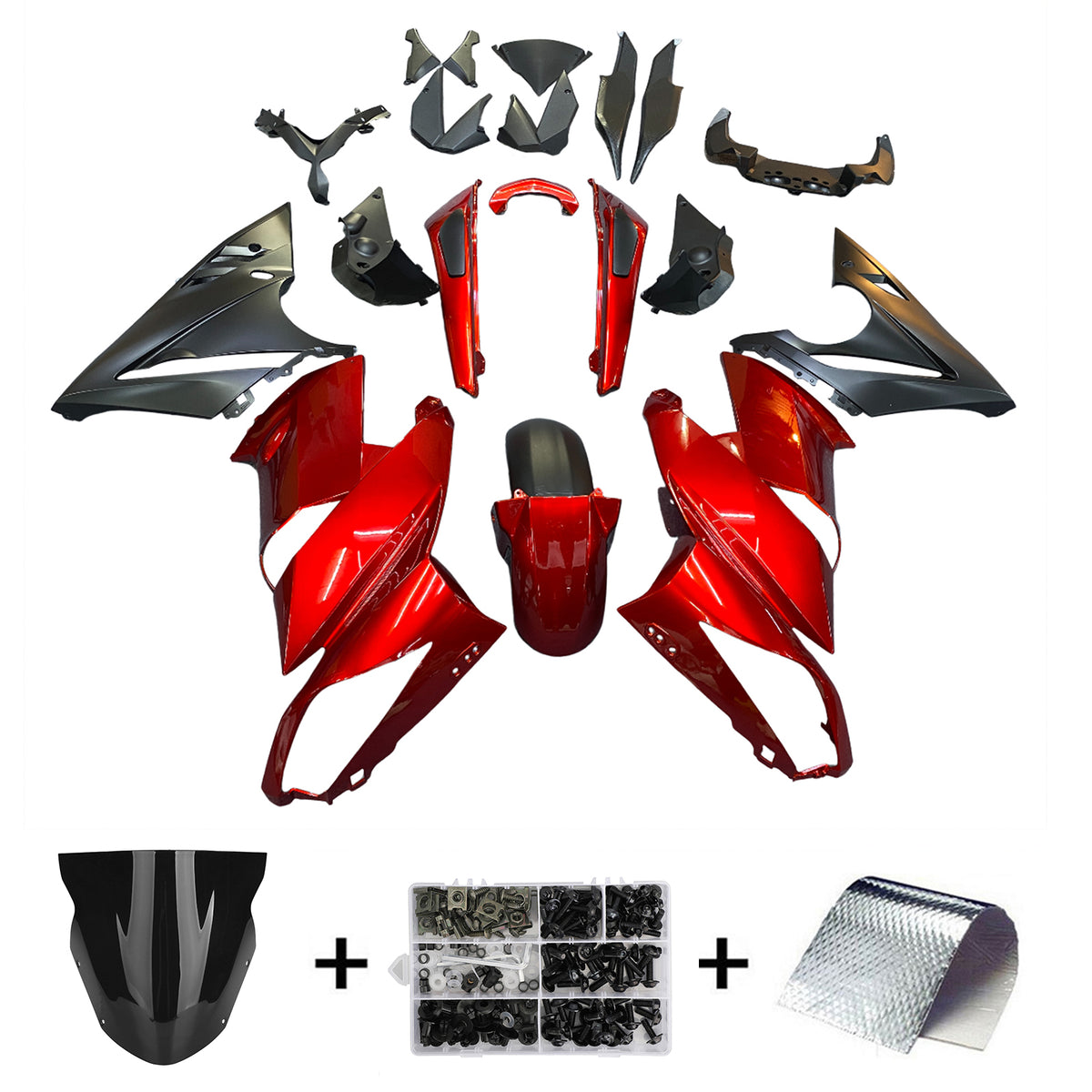 Amotopart 2009-2011 Kawasaki Ninja650 EX650 Black & Red Fairing Kit