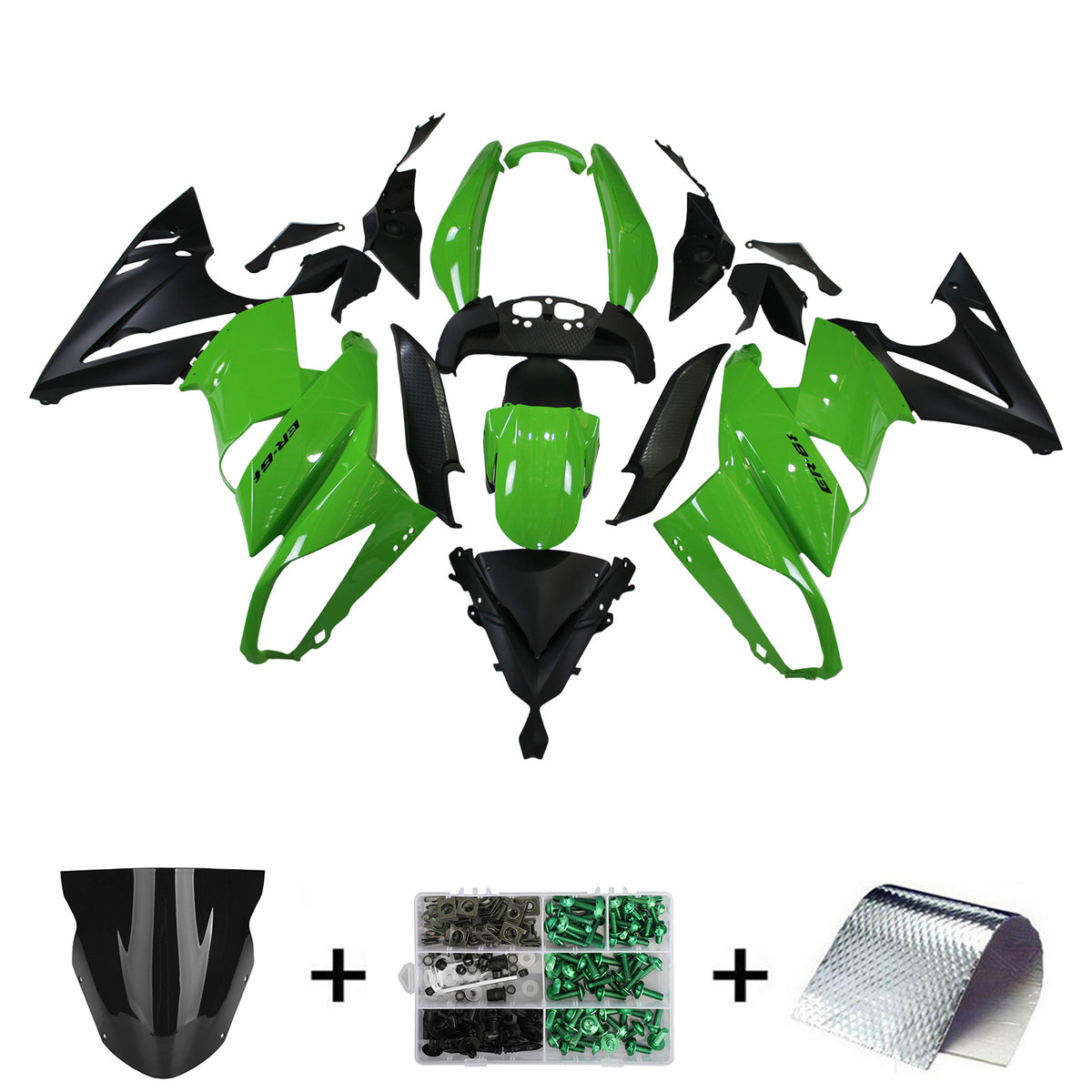 Amotopart 2009-2011 Kawasaki Ninja650 EX650 Kit de carénage noir et vert