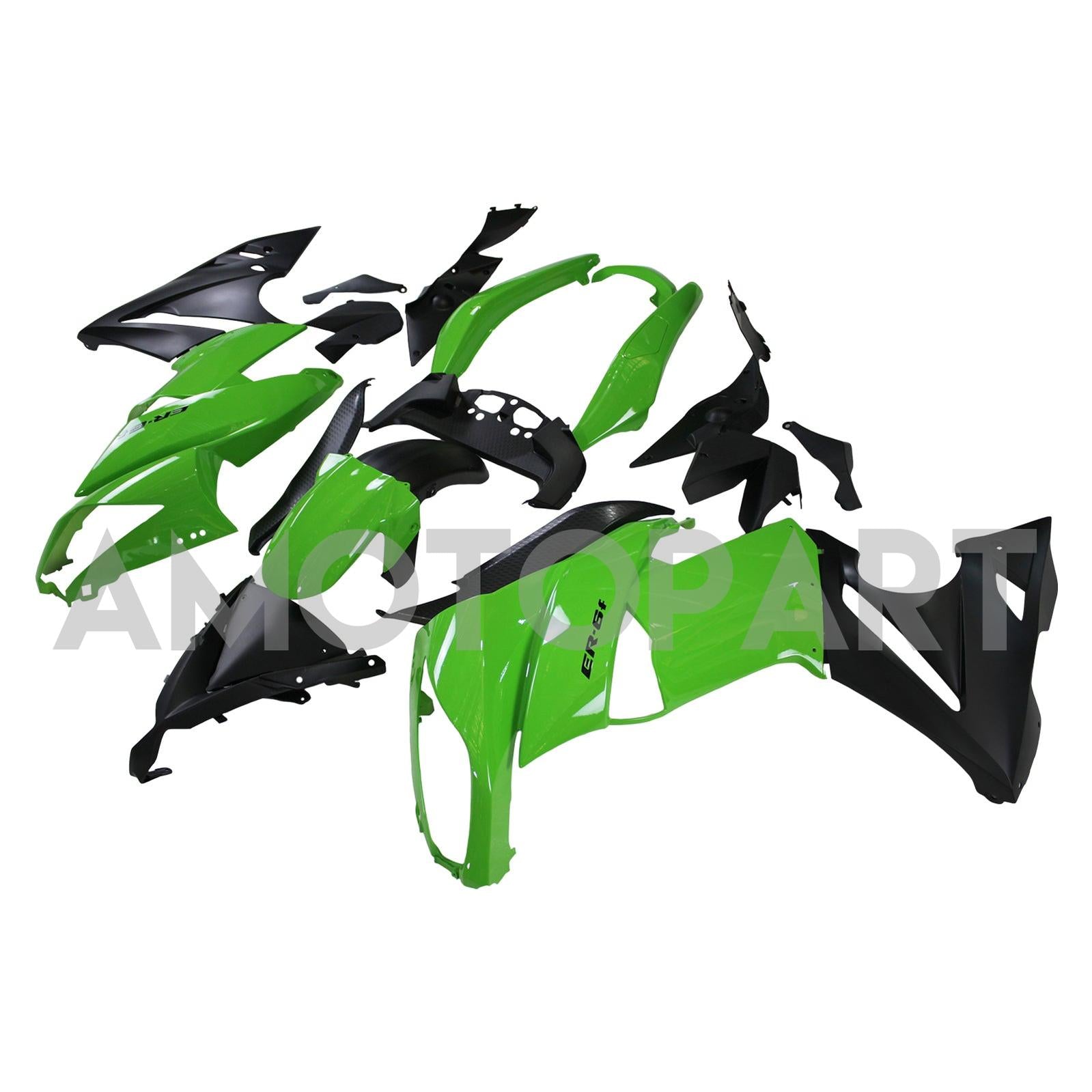 Amotopart 2009-2011 Kawasaki Ninja650 EX650 Black & Green Fairing Kit