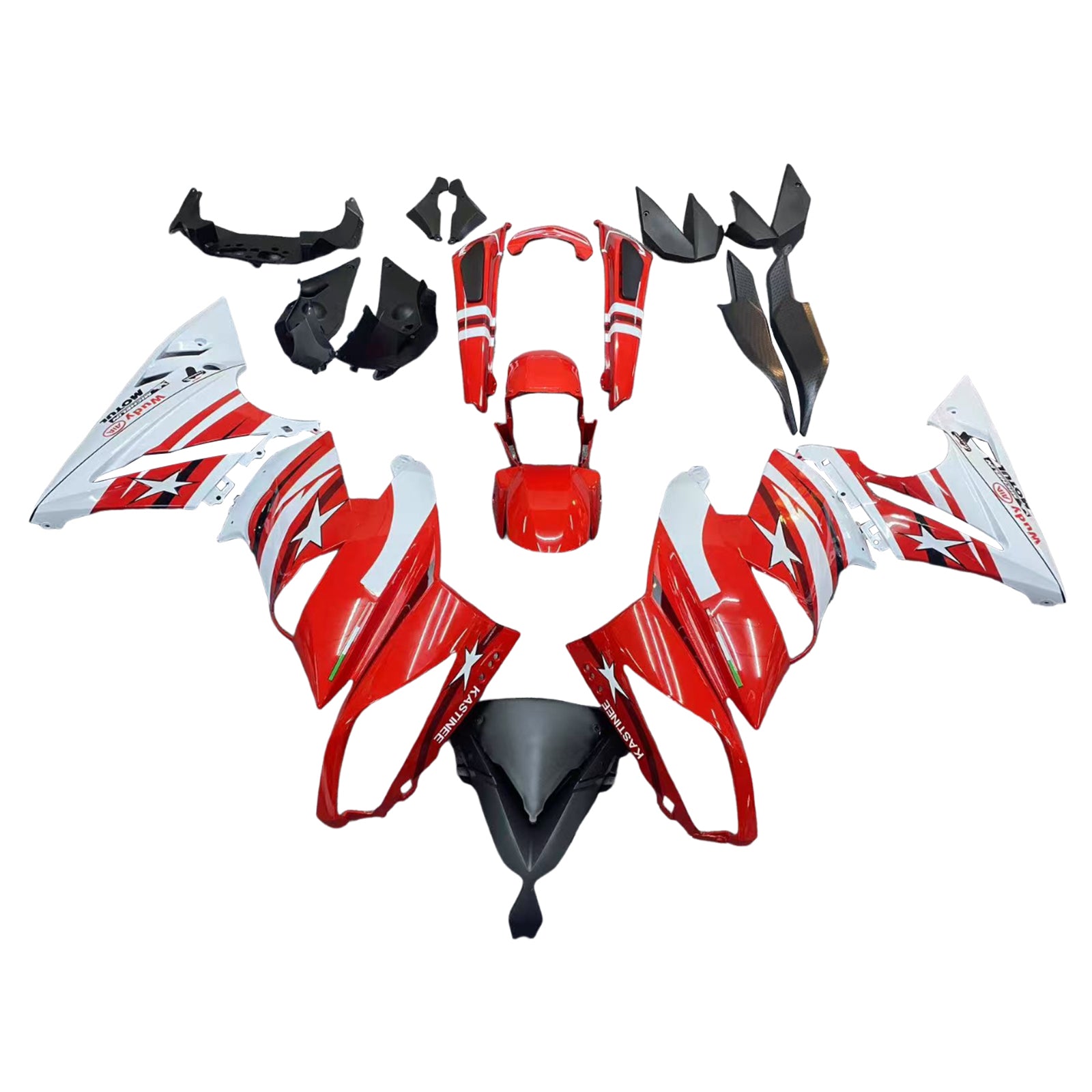 Amotopart 2009-2011 Kawasaki Ninja650 EX650 Rouge Noir & Kit de carénage White Star