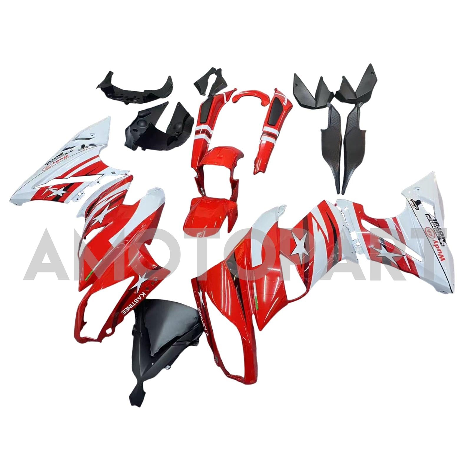 Amotopart 2009-2011 Kawasaki Ninja650 EX650 Red Black & White Star Fairing Kit