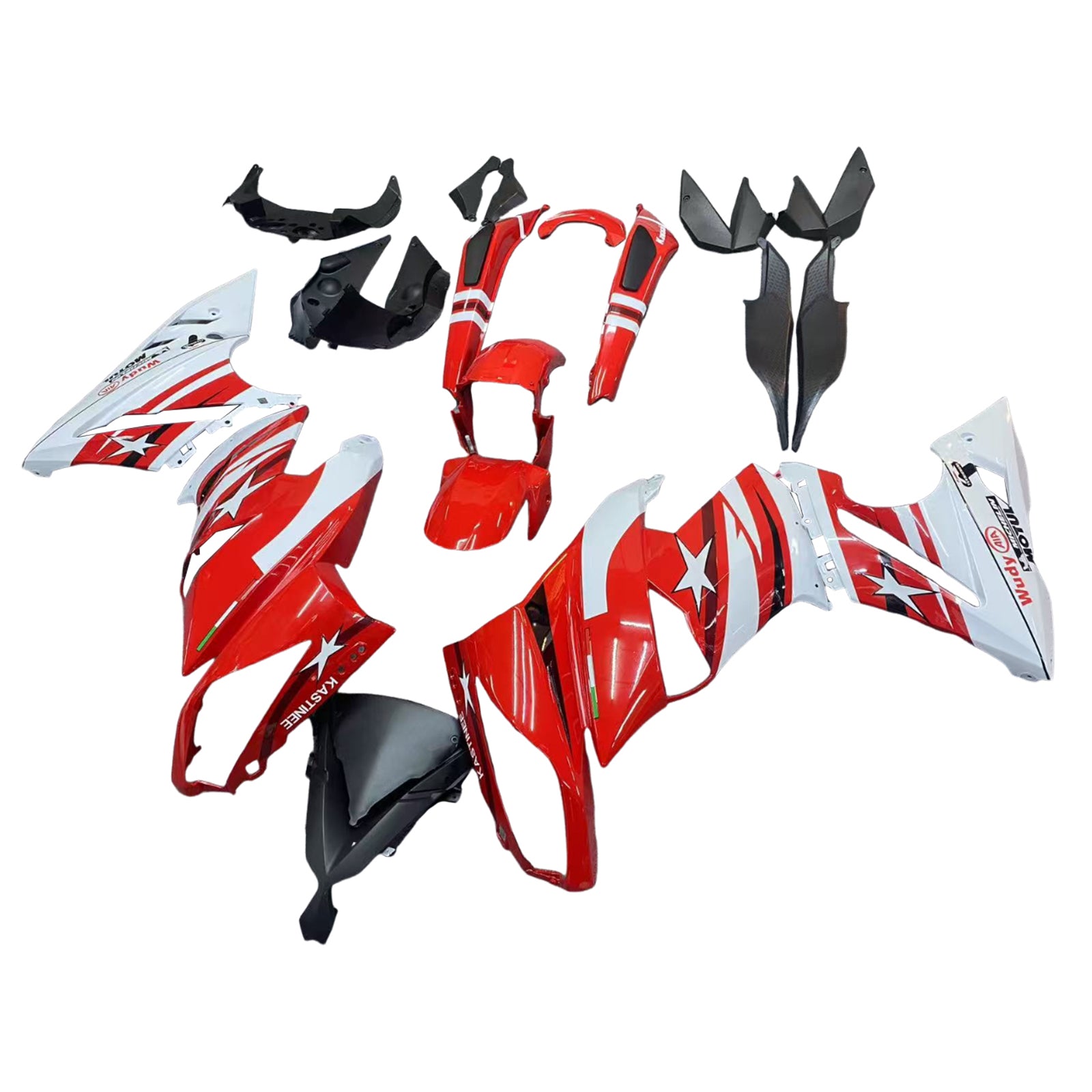 Amotopart 2009-2011 Kawasaki Ninja650 EX650 Red Black & White Star Fairing Kit