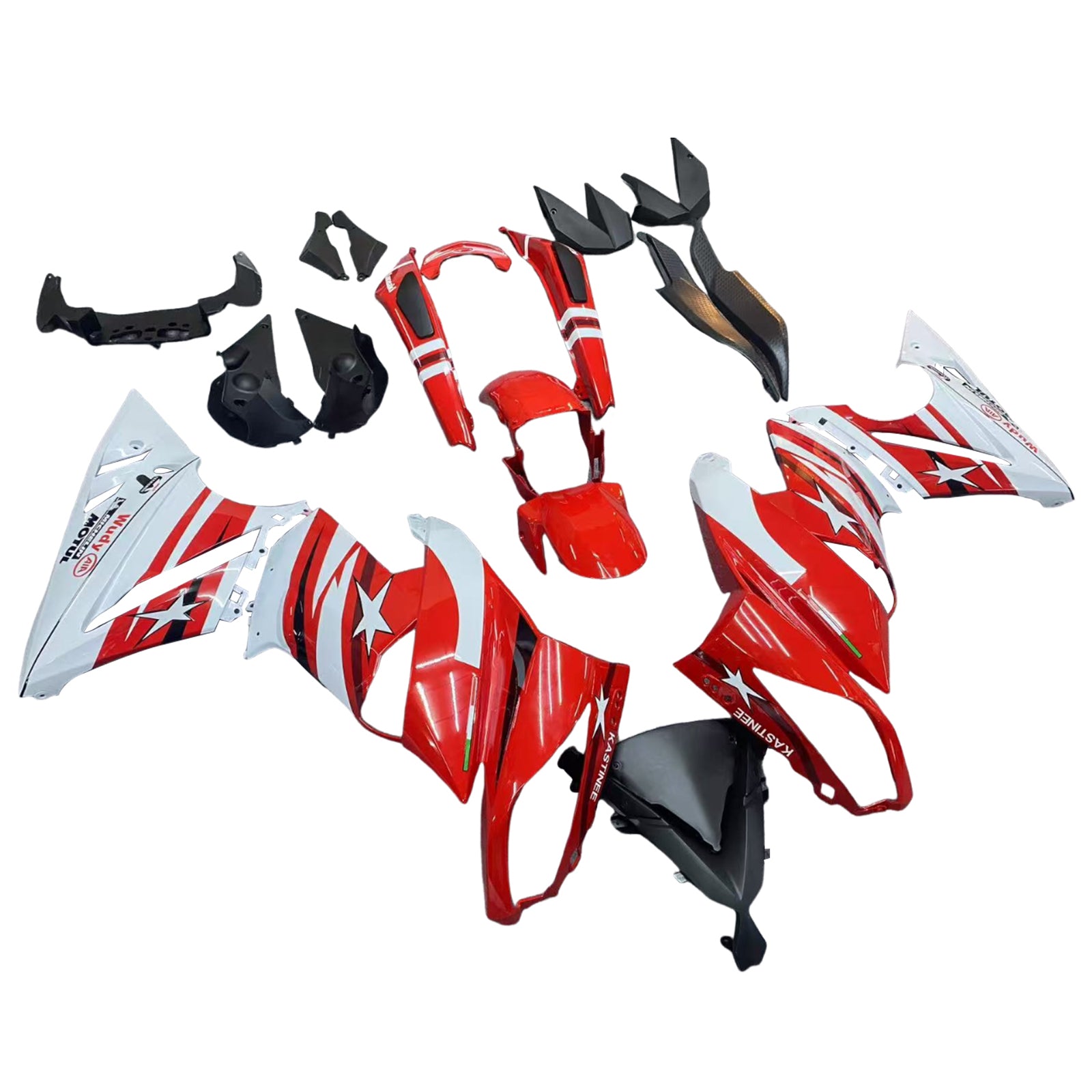 Amotopart 2009-2011 Kawasaki Ninja650 EX650 Red Black & White Star Fairing Kit