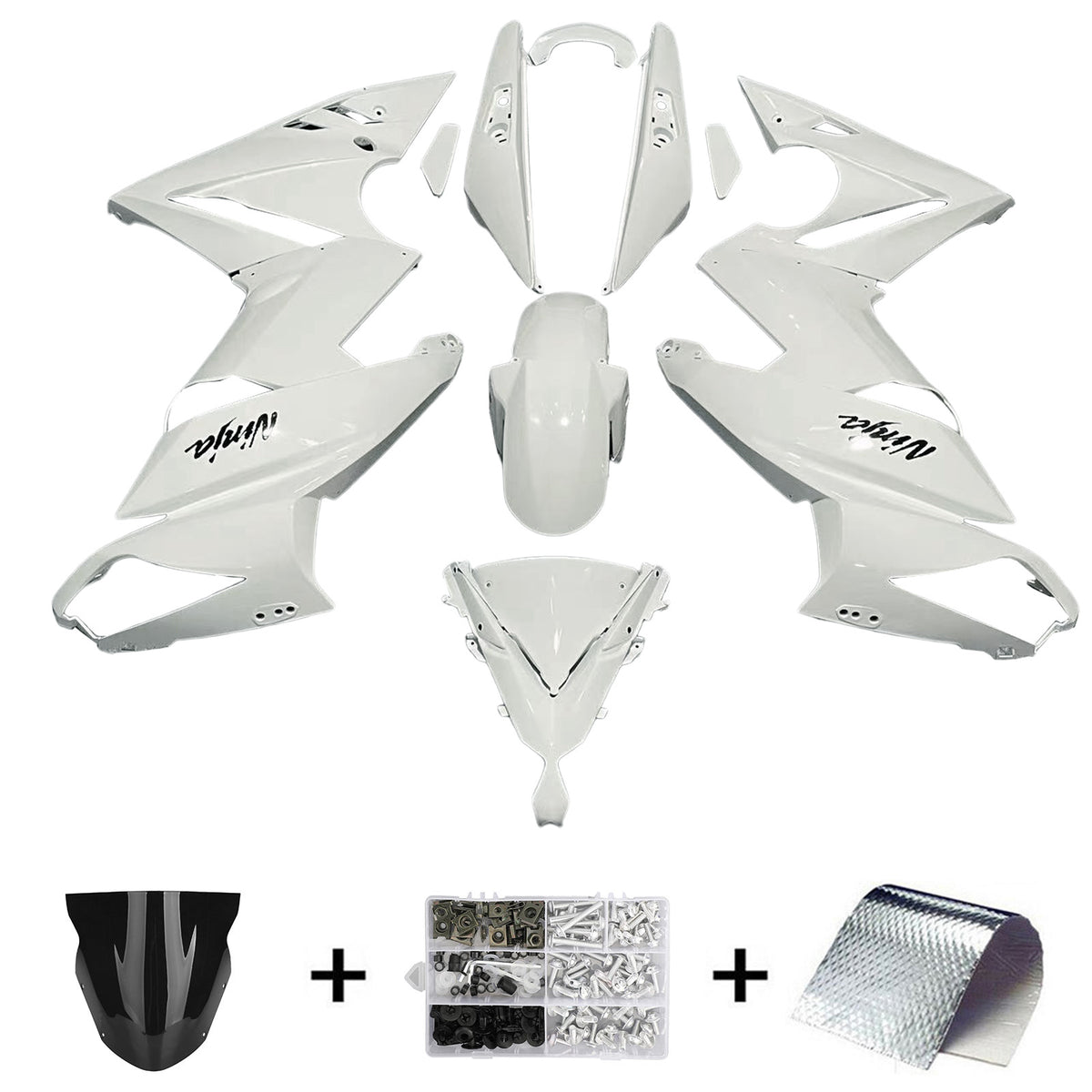 Amotopart Verkleidungssatz für Kawasaki Ninja650 EX650, Weiß und Schwarz, 2009–2011