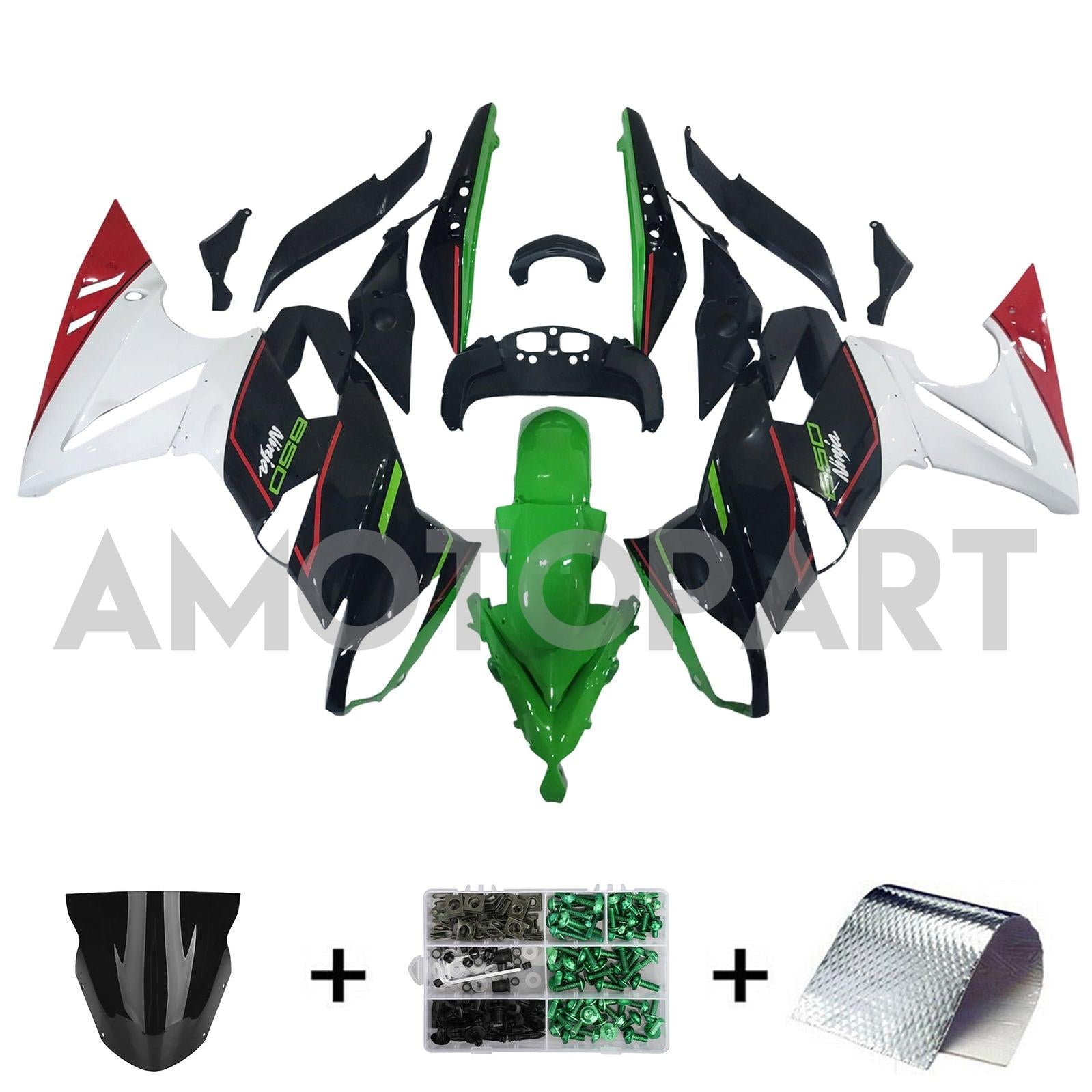 Amotopart 2009-2011 Kawasaki Ninja650 Ex650 Black blanc vert de carénage rouge