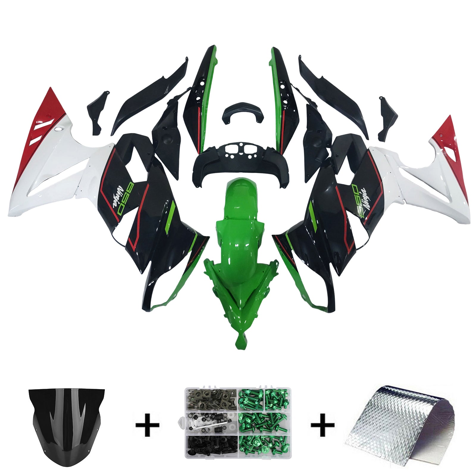 Amotopart 2009-2011 Kawasaki Ninja650 EX650 Black White Green Red Fairing Kit