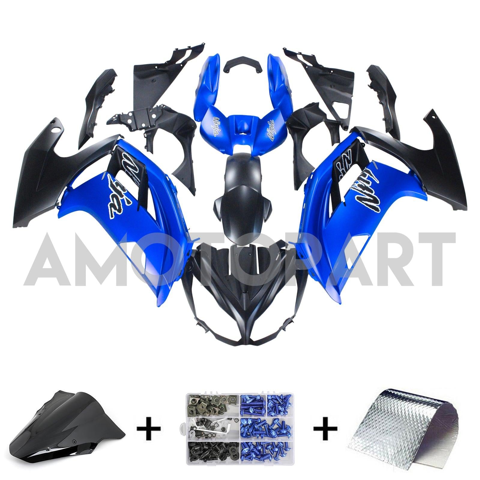 Amotopart 2012-2016 Kawasaki Ninja 650 Kit de carenado azul negro