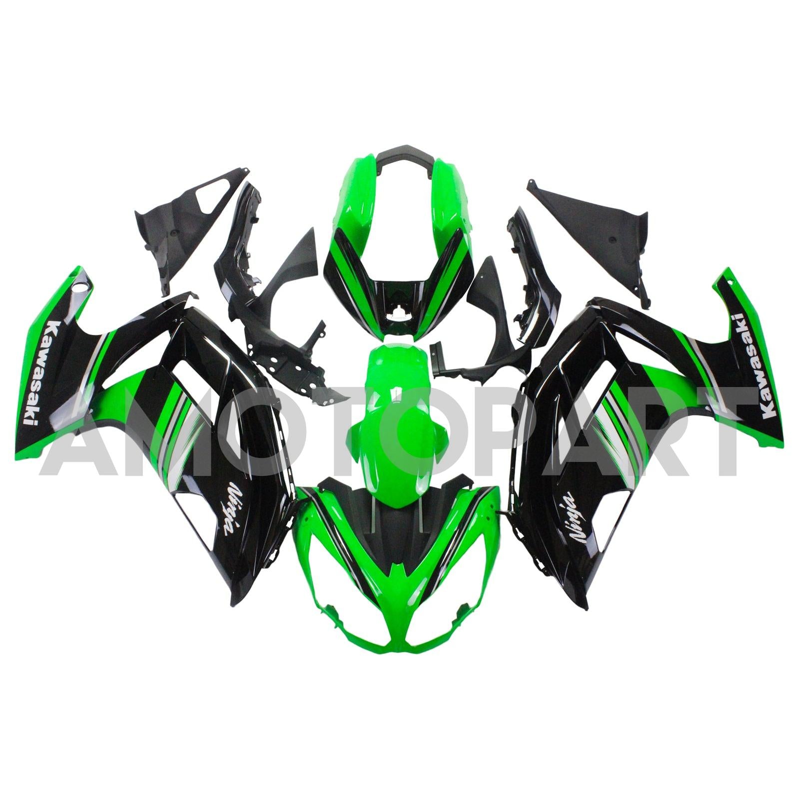 Amotopart 2012-2016 Kawasaki Ninja 650 Kit de carenado verde negro