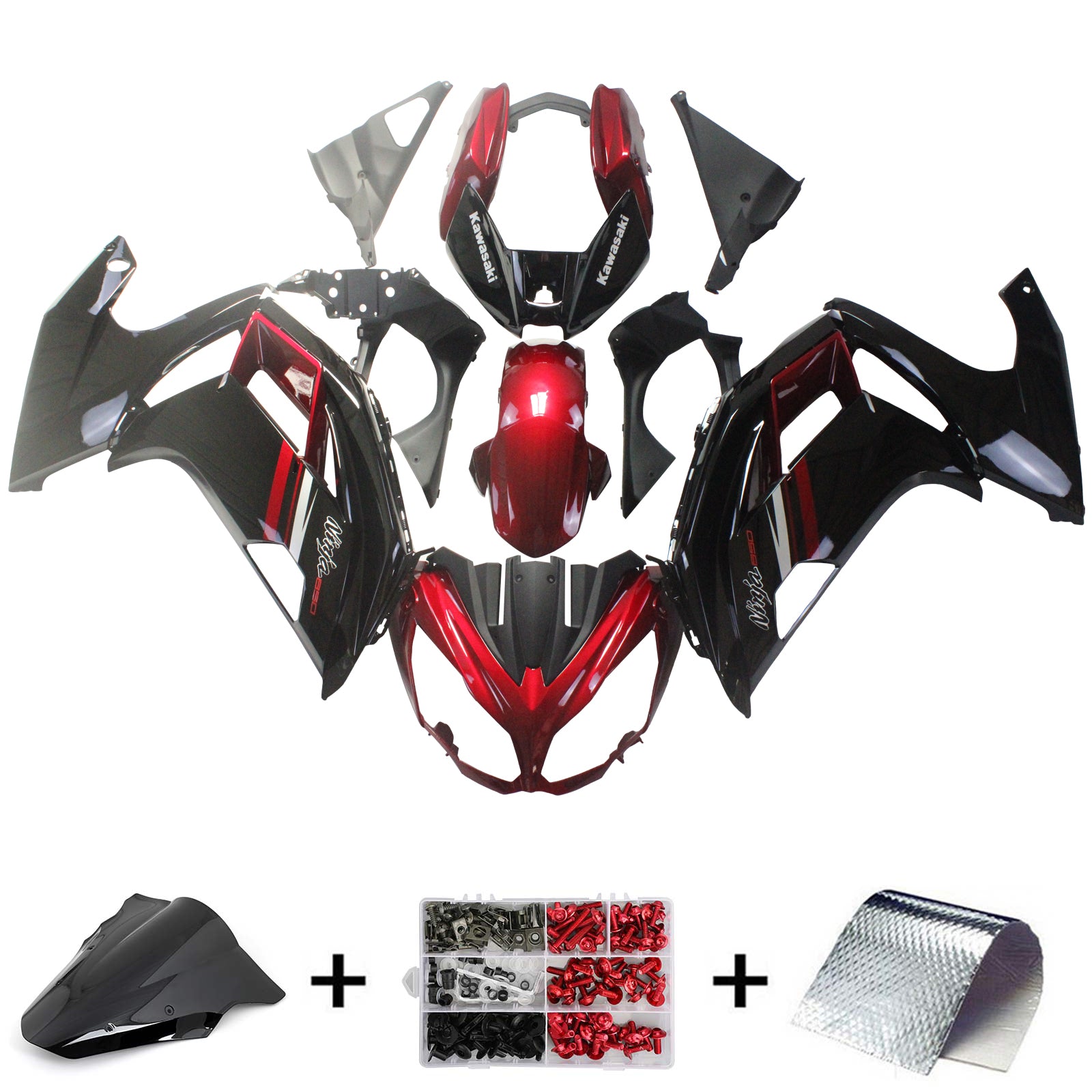 Amotopart 2012-2016 Kawasaki Ninja 650 Kit de carenado rojo negro