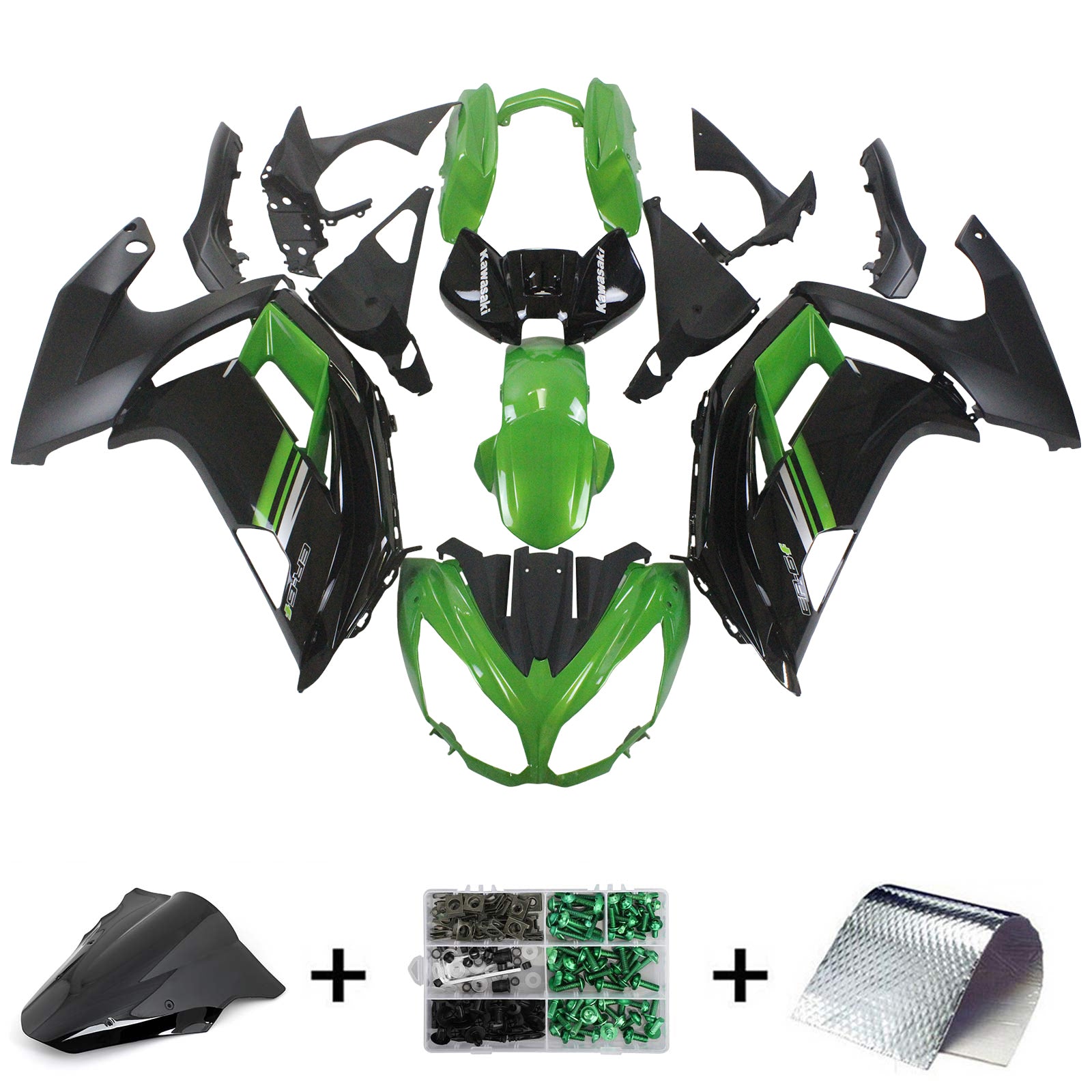 Amotopart 2012-2016 Kawasaki Ninja 650 Kit de carenado negro verde brillante