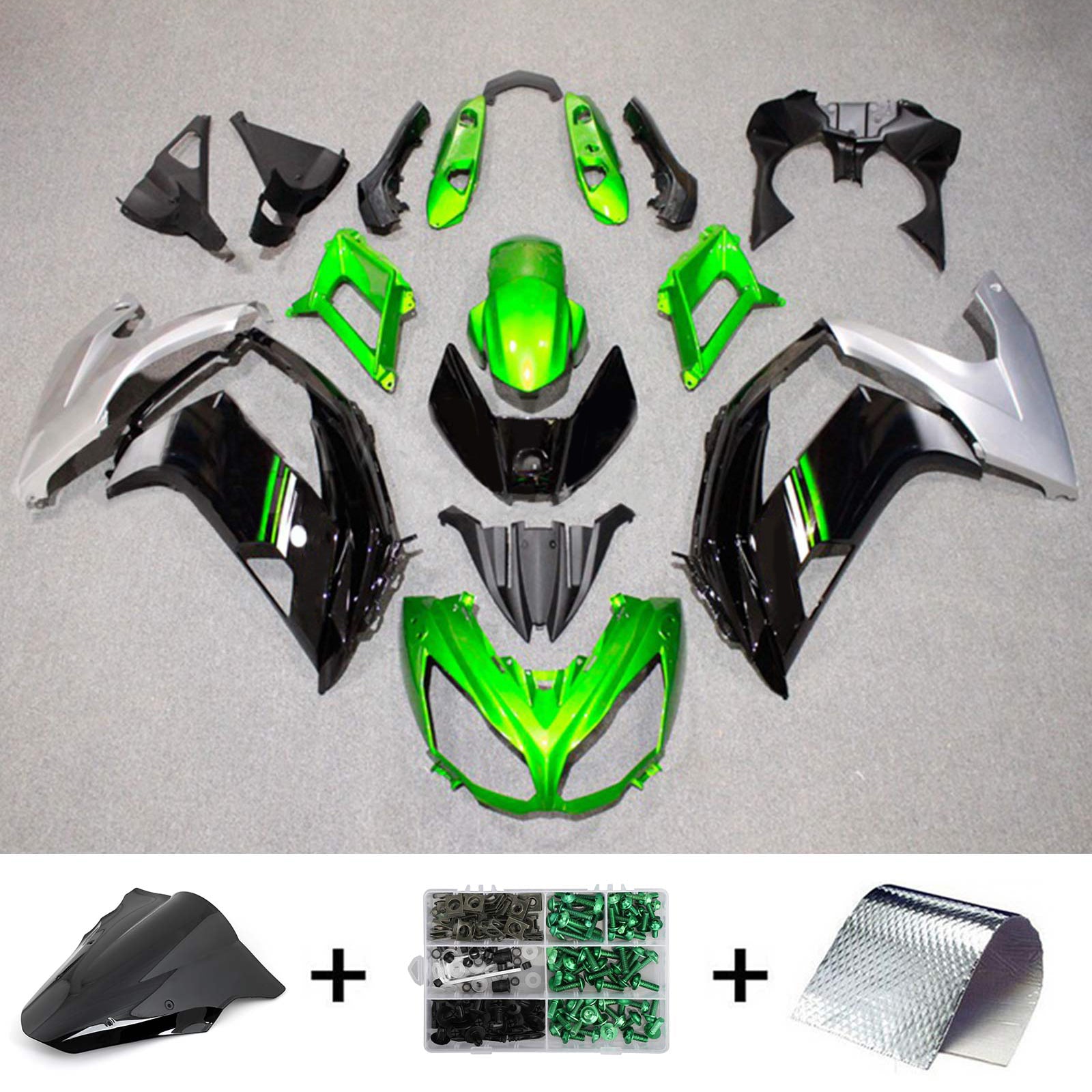 Amotopart 2012-2016 Kawasaki Ninja 650 Green Sliver Black Fairing Kit