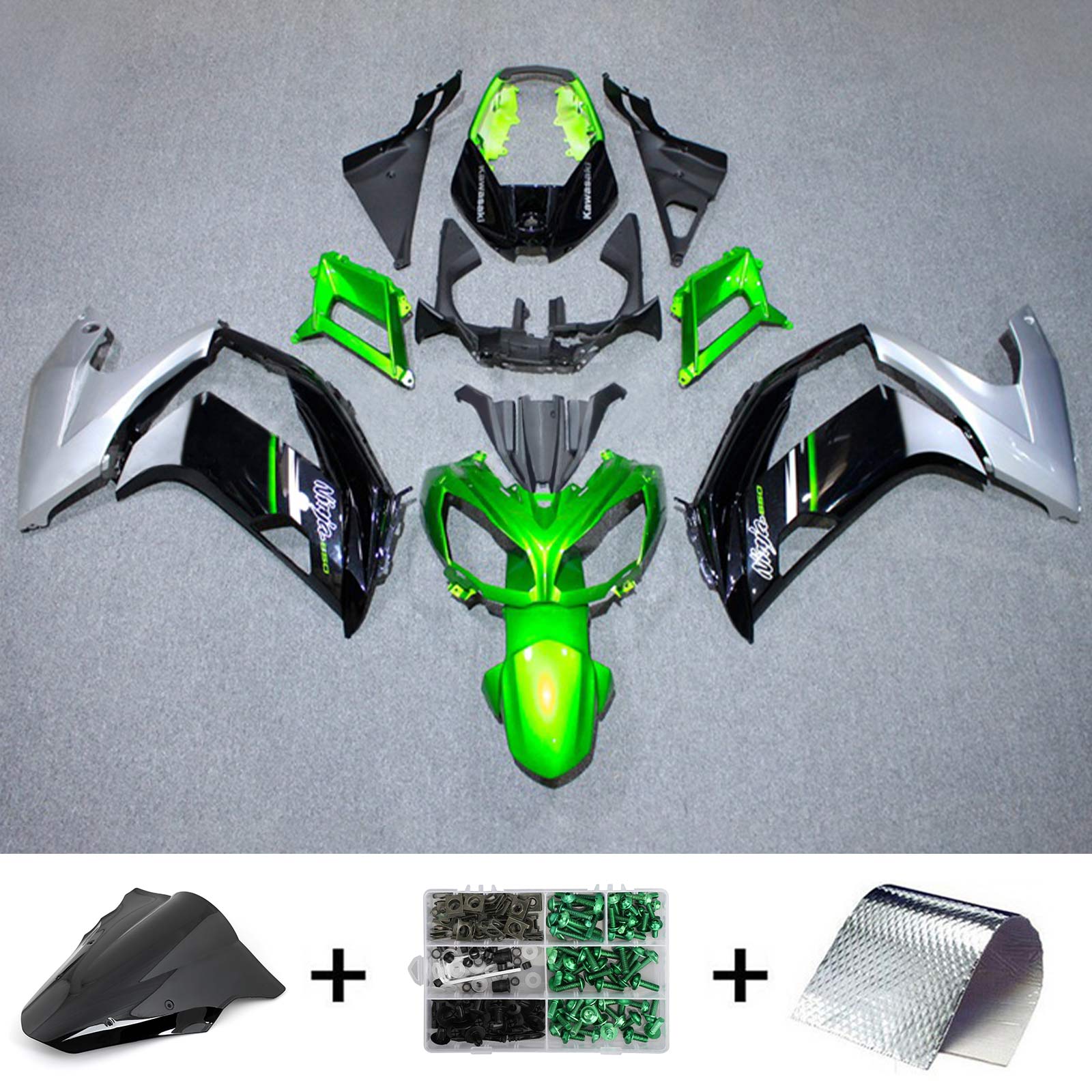 Amotopart Kit de carénage Kawasaki Ninja 650 vert Style4 2012-2016