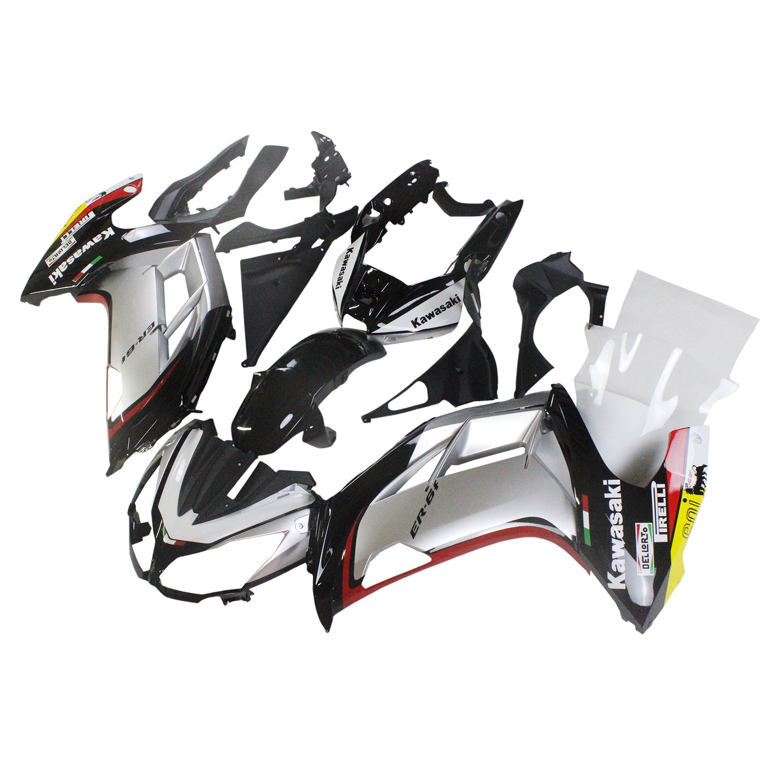 Amotopart 2012–2016 Kawasaki NInja 650 Sliver Black Multi Color Verkleidungsset