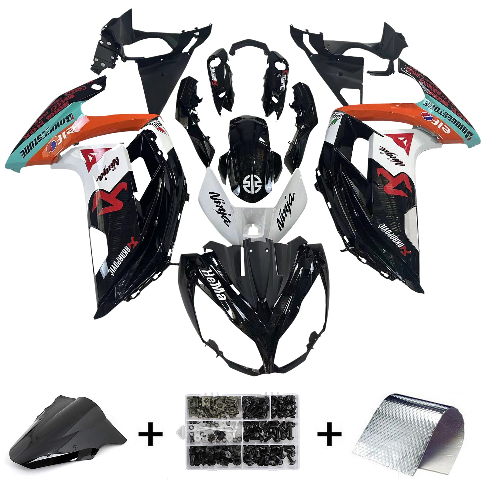 Amotopart 2012-2016 Kawasaki Ninja 650 Kit de carenado negro blanco naranja