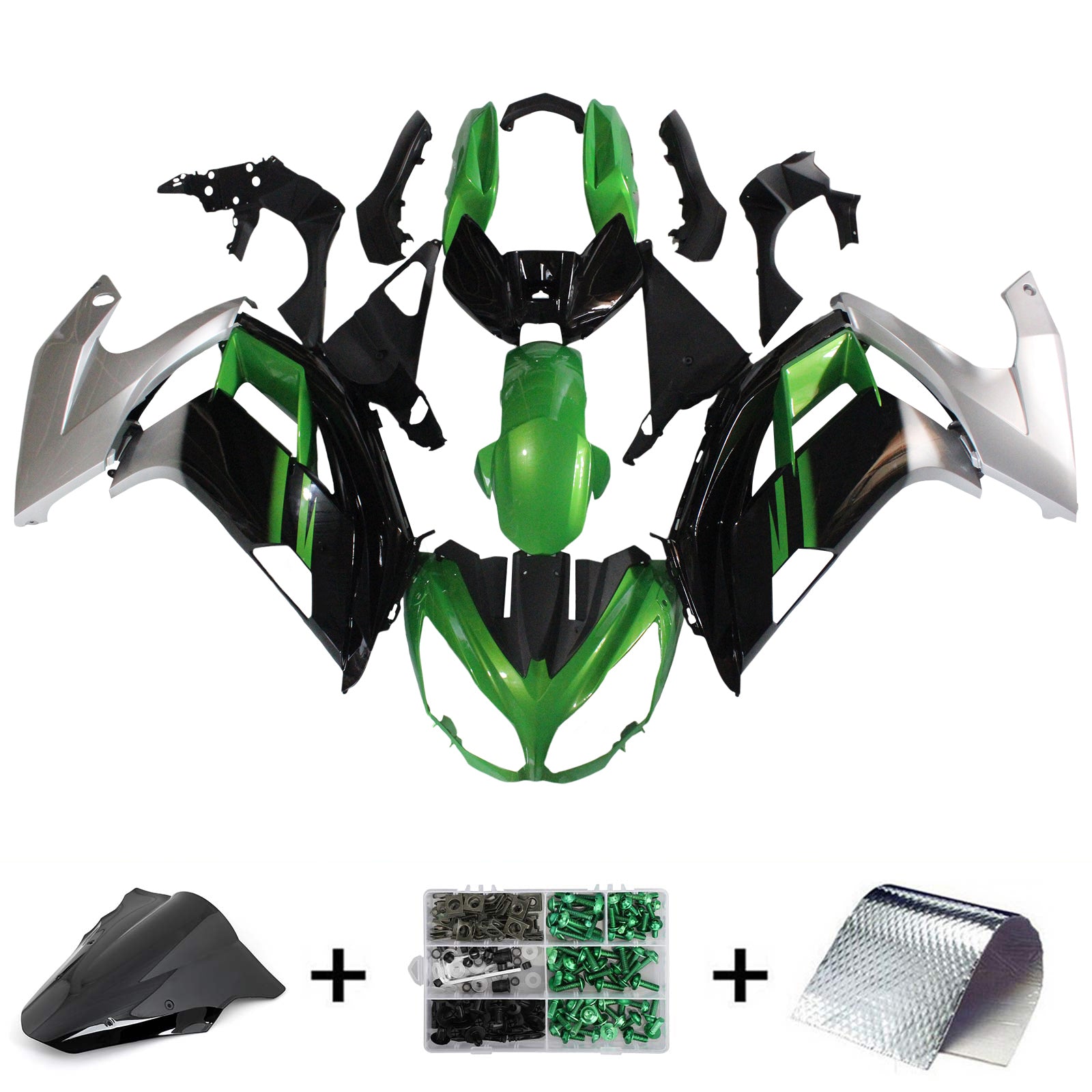 Amotopart 2012-2016 Kawasaki Ninja 650 Green Black Sliver Fairing Kit
