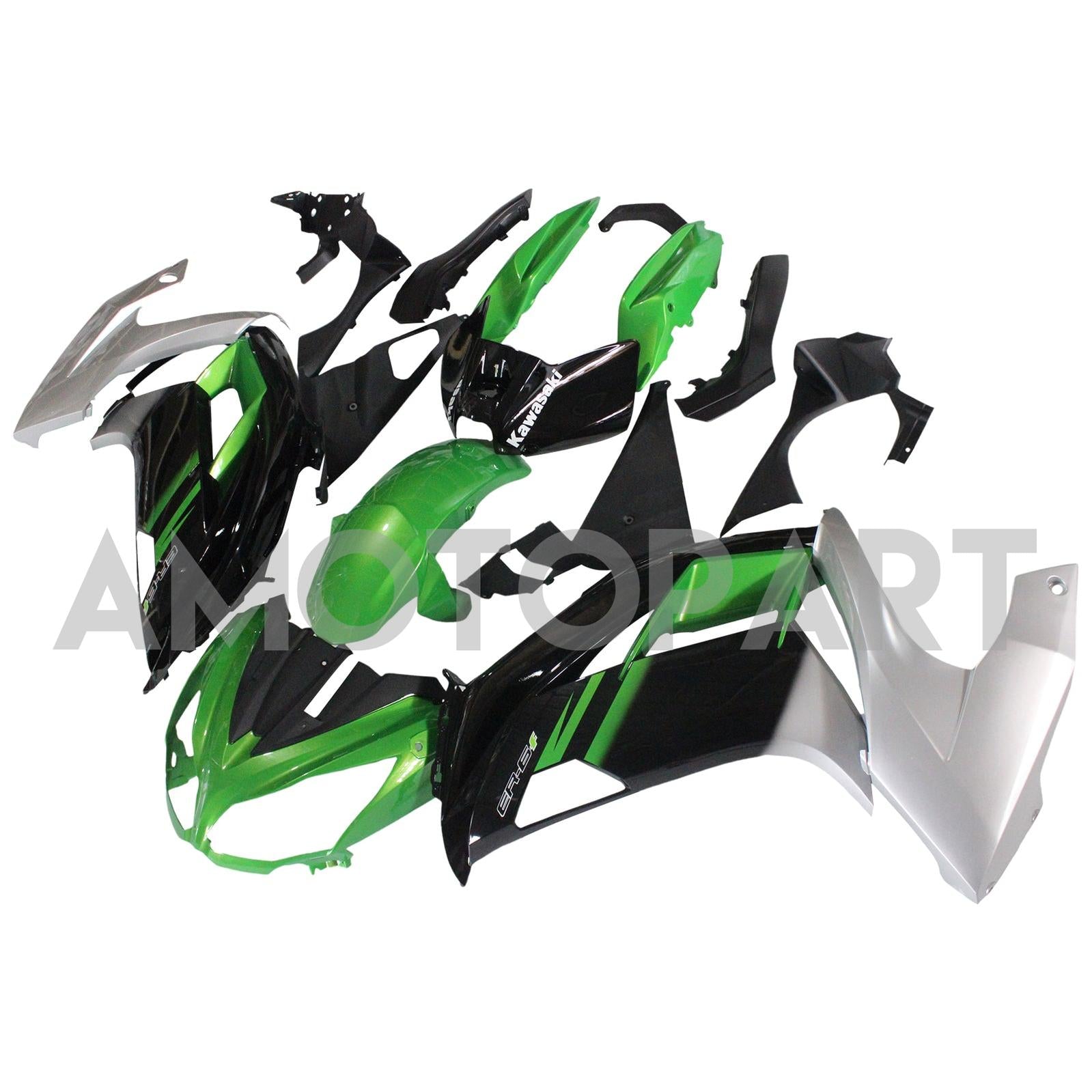Amotopart 2012-2016 Kawasaki Ninja 650 Green Black Sliver Fairing Kit